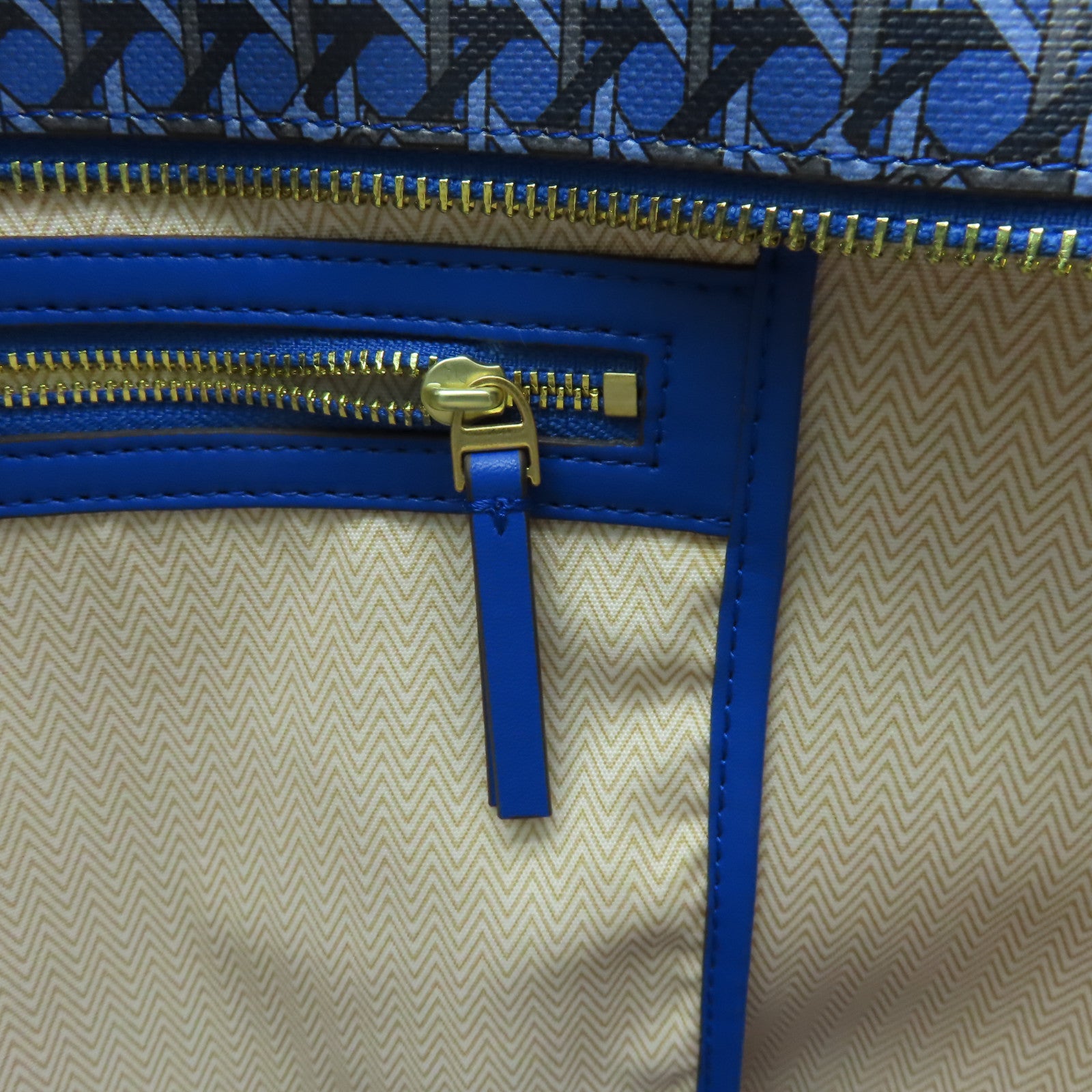 Tory Burch 塗層帆布Tote Bag金扣肩背袋藍色