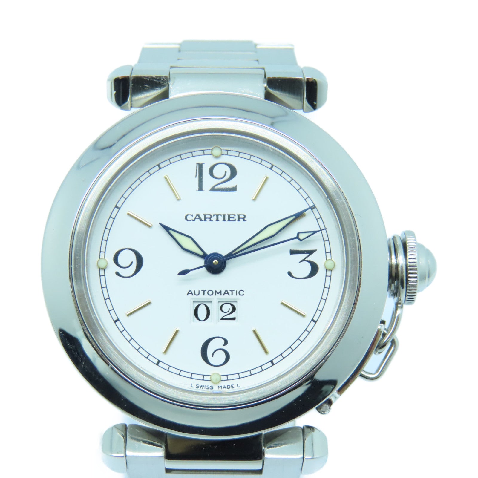 CARTIER Pasha C Big Date Stainless Steel Watch Automatic Movement White