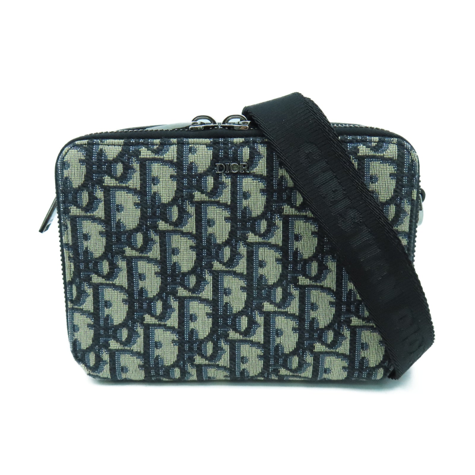 Dior 帆布Pouch With Strap銀扣肩背袋藍色