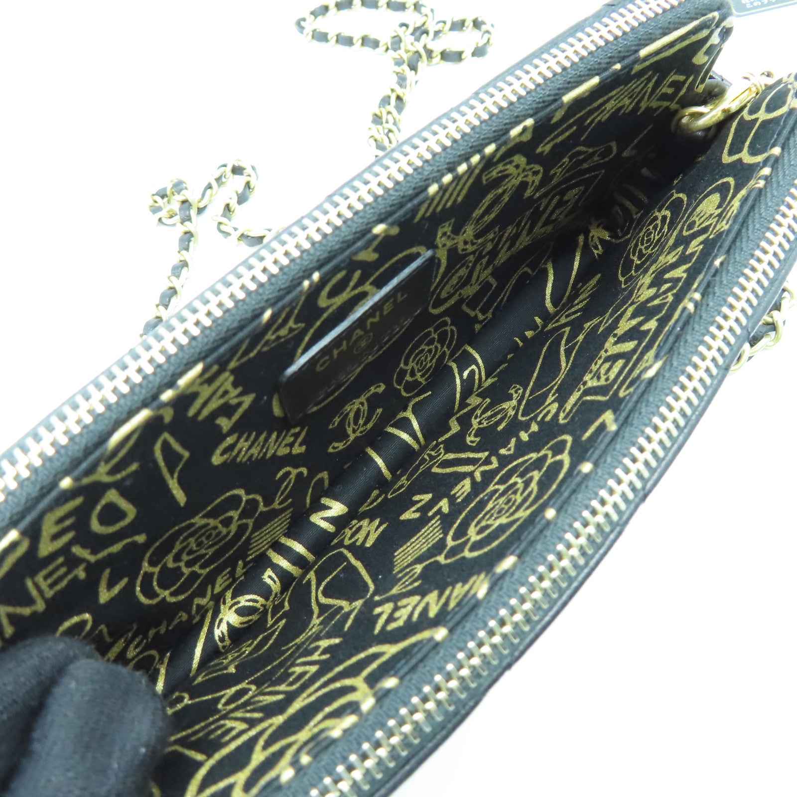 CHANEL 菱格羊皮皮革Chain Shoulder Bag金扣链带肩背袋黑色
