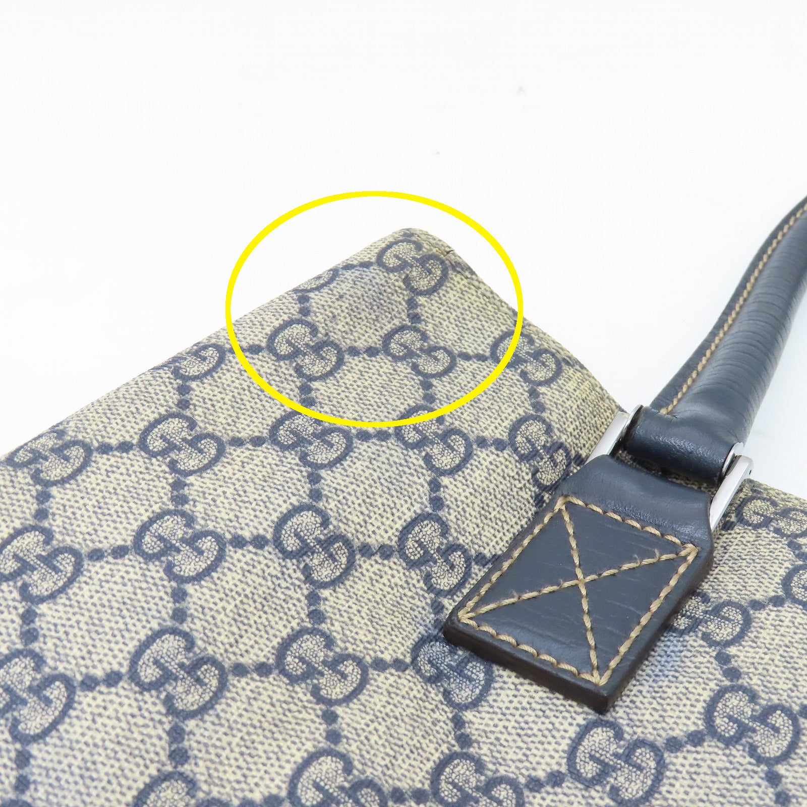 GUCCI 塗層帆布Hand Bag銀扣肩背袋啡色/藍色