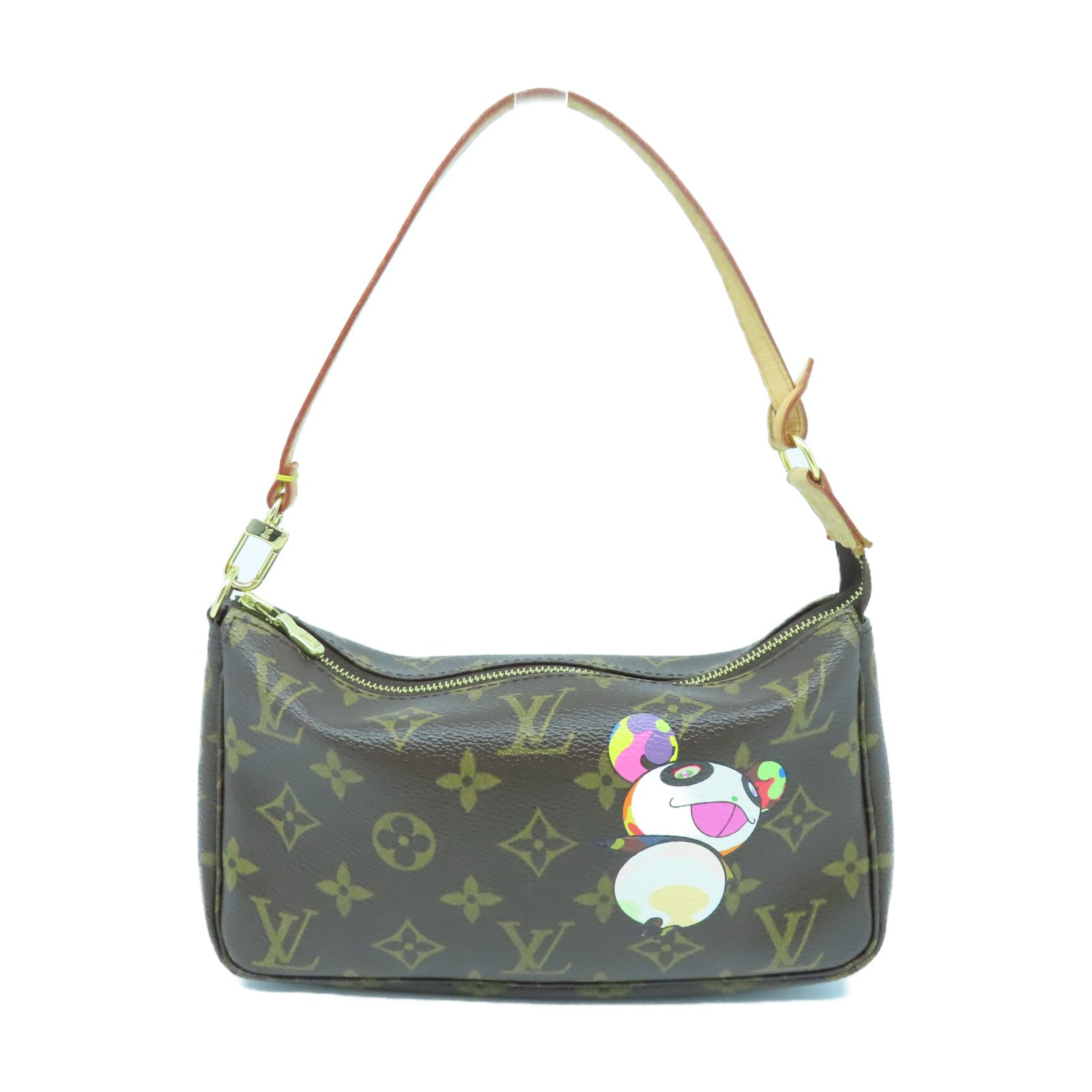 LOUIS VUITTON Monogram Pochette Accessories金扣手拿包棕色