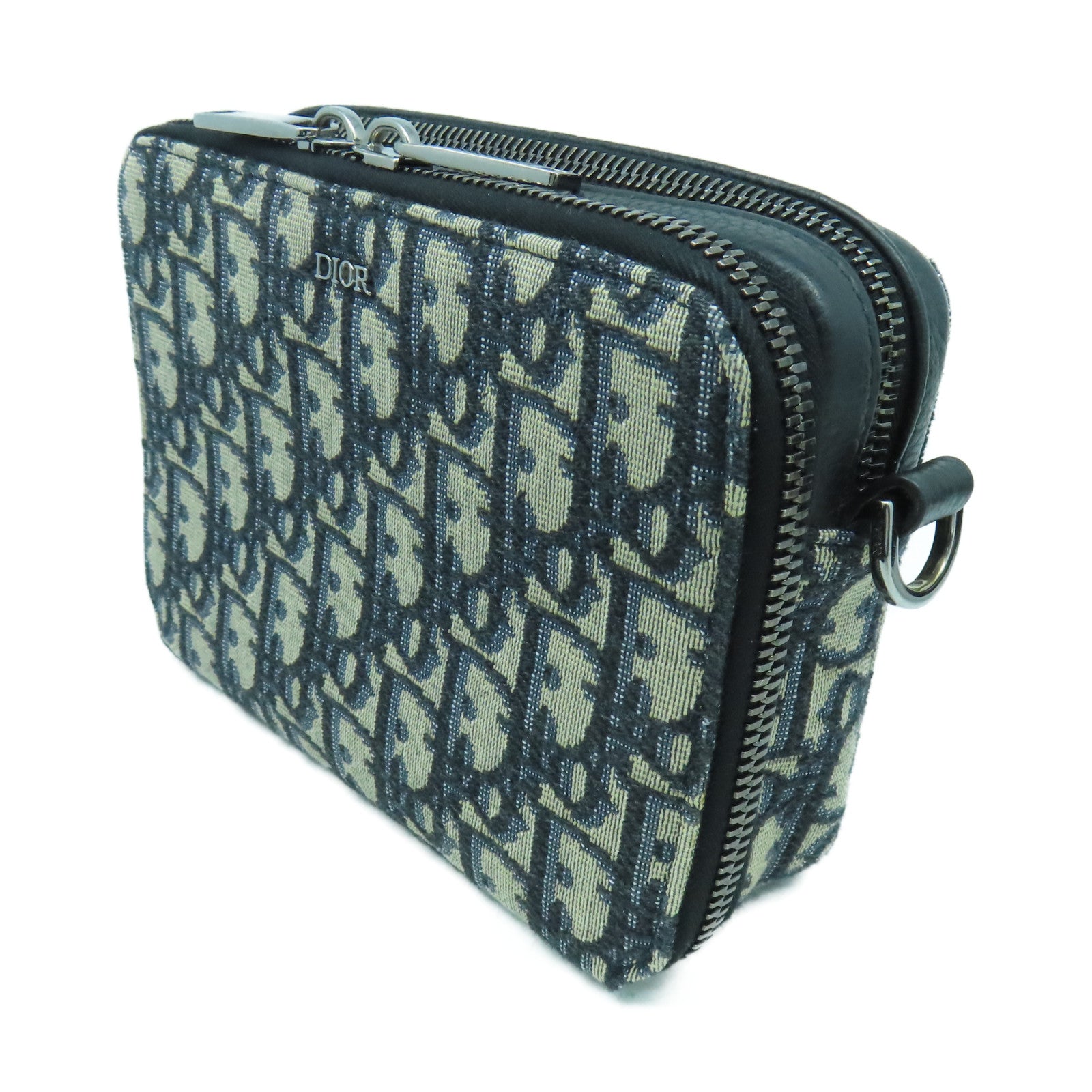 Dior 帆布Pouch With Strap銀扣肩背袋藍色