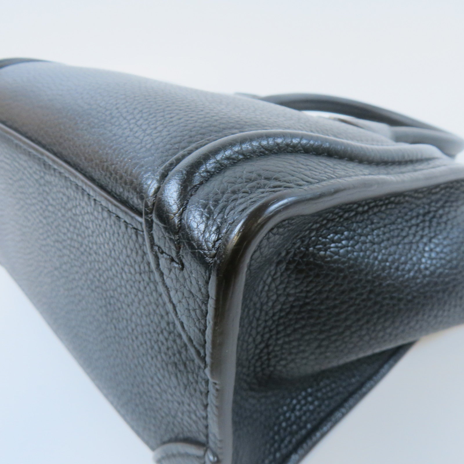 CELINE 牛皮皮革Nano Luggage銀扣手挽肩背兩用袋黑色