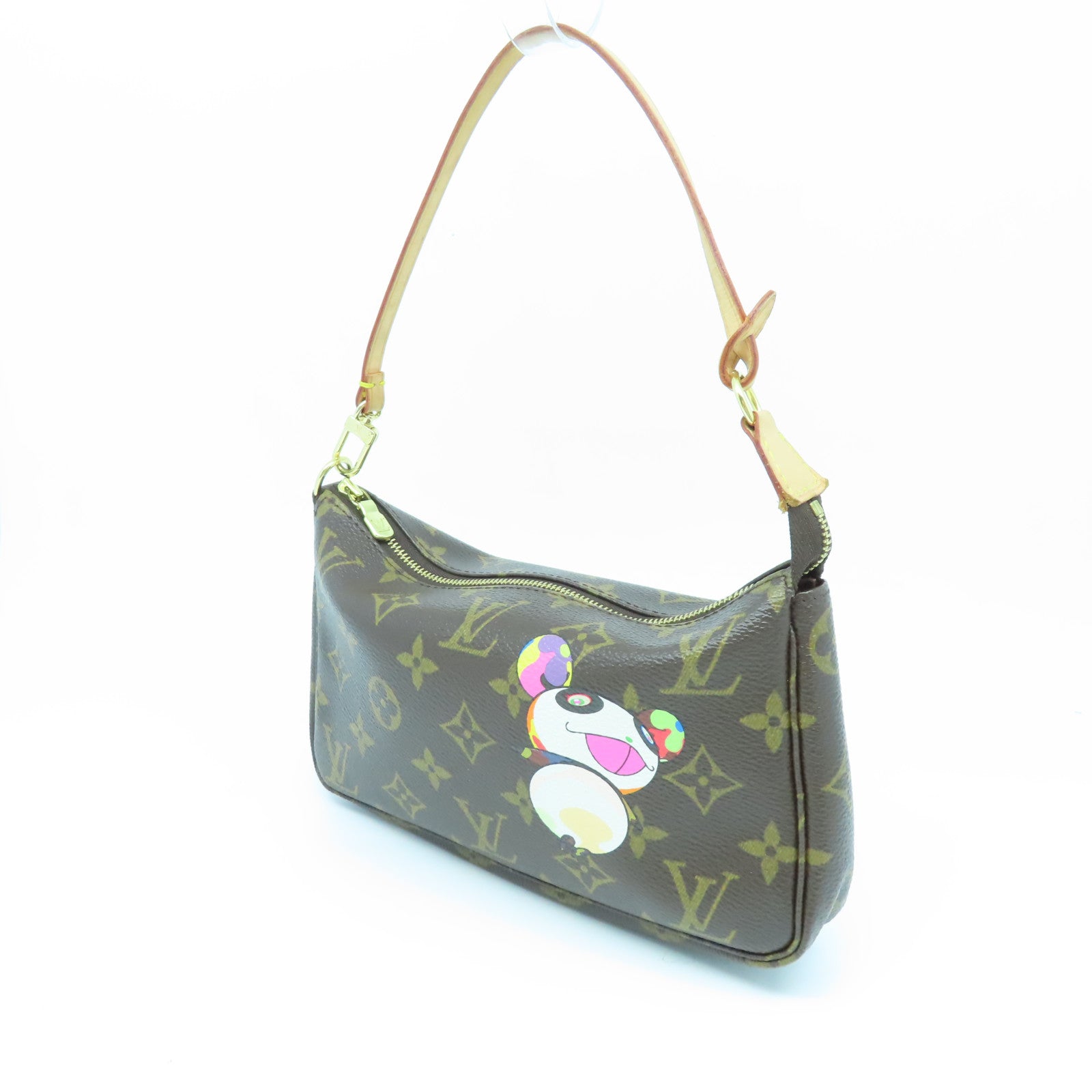 LOUIS VUITTON Monogram Pochette Accessories金扣手拿包棕色