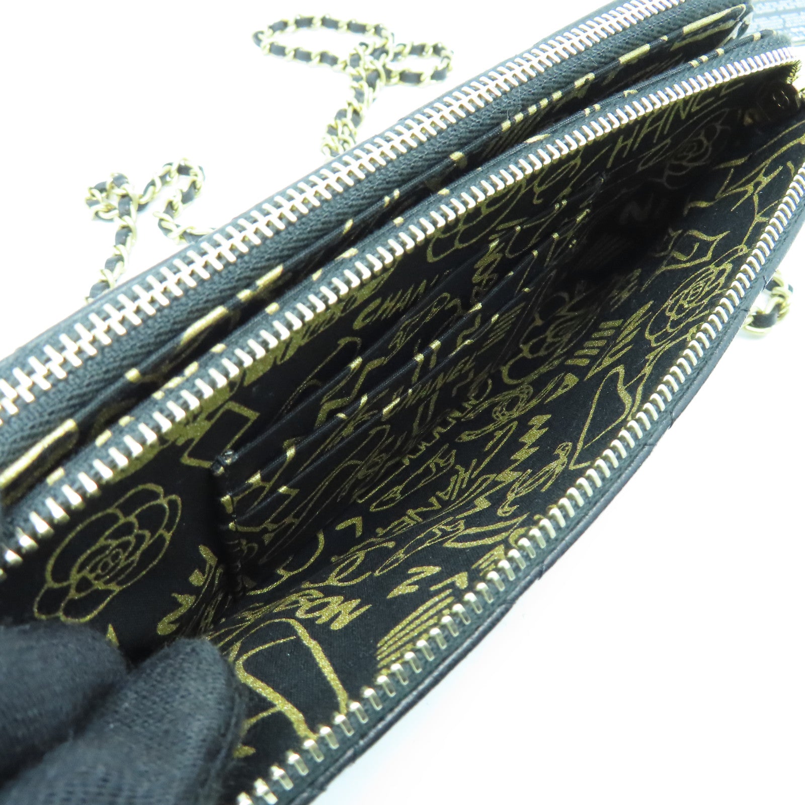 CHANEL 菱格羊皮皮革Chain Shoulder Bag金扣链带肩背袋黑色