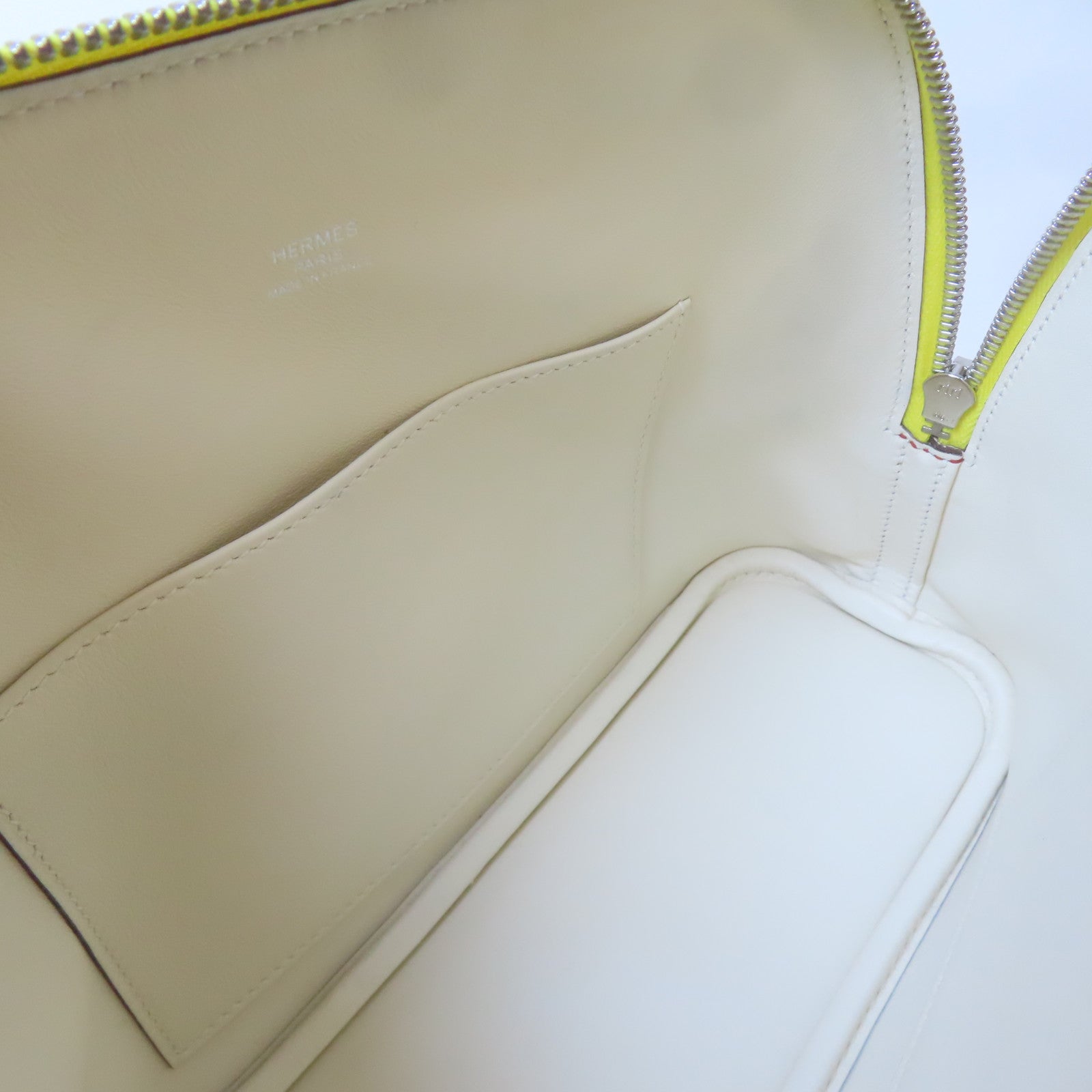 HERMES Epsom皮革Bolide 1923銀扣手挽肩背兩用袋奶油白色
