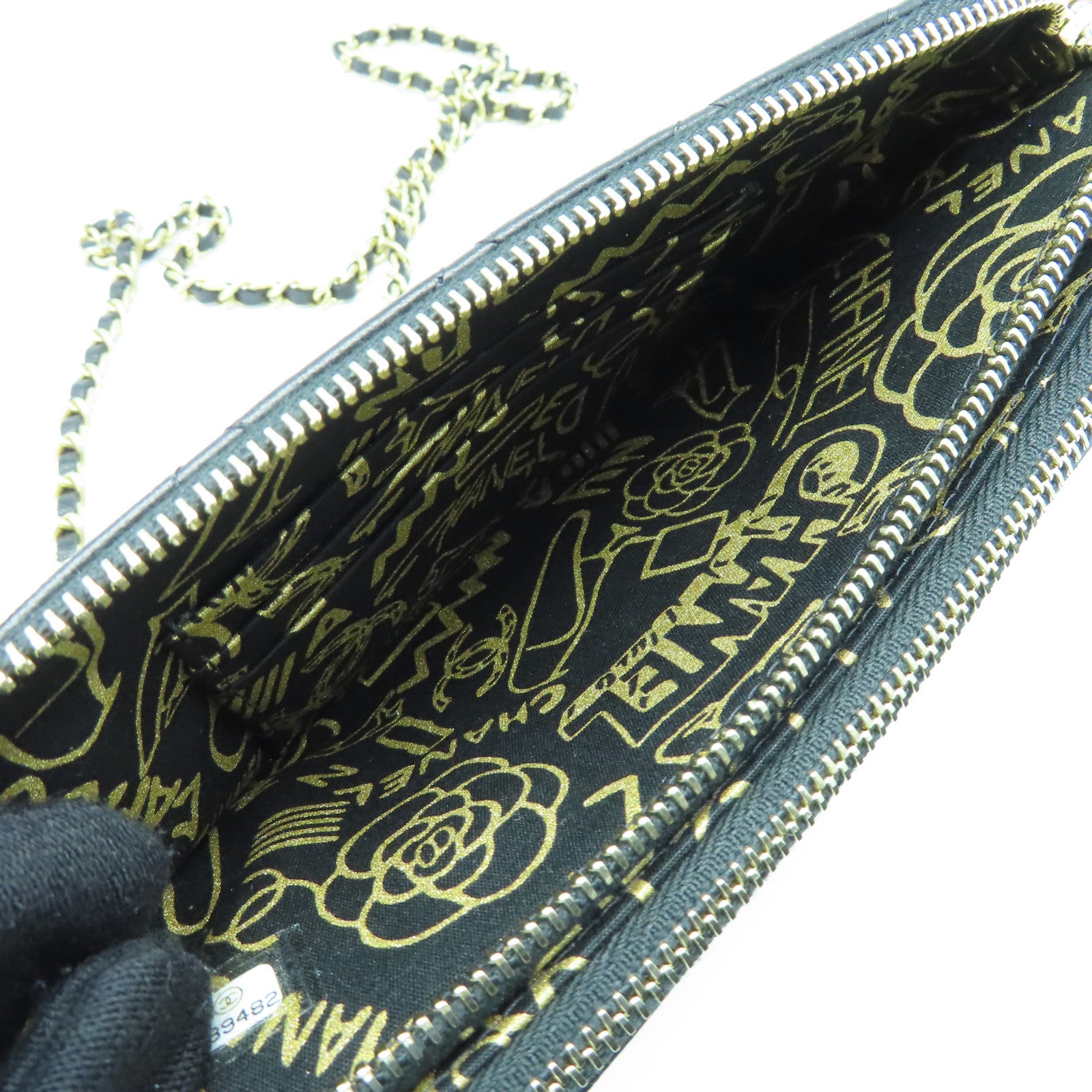 CHANEL 菱格羊皮皮革Chain Shoulder Bag金扣链带肩背袋黑色