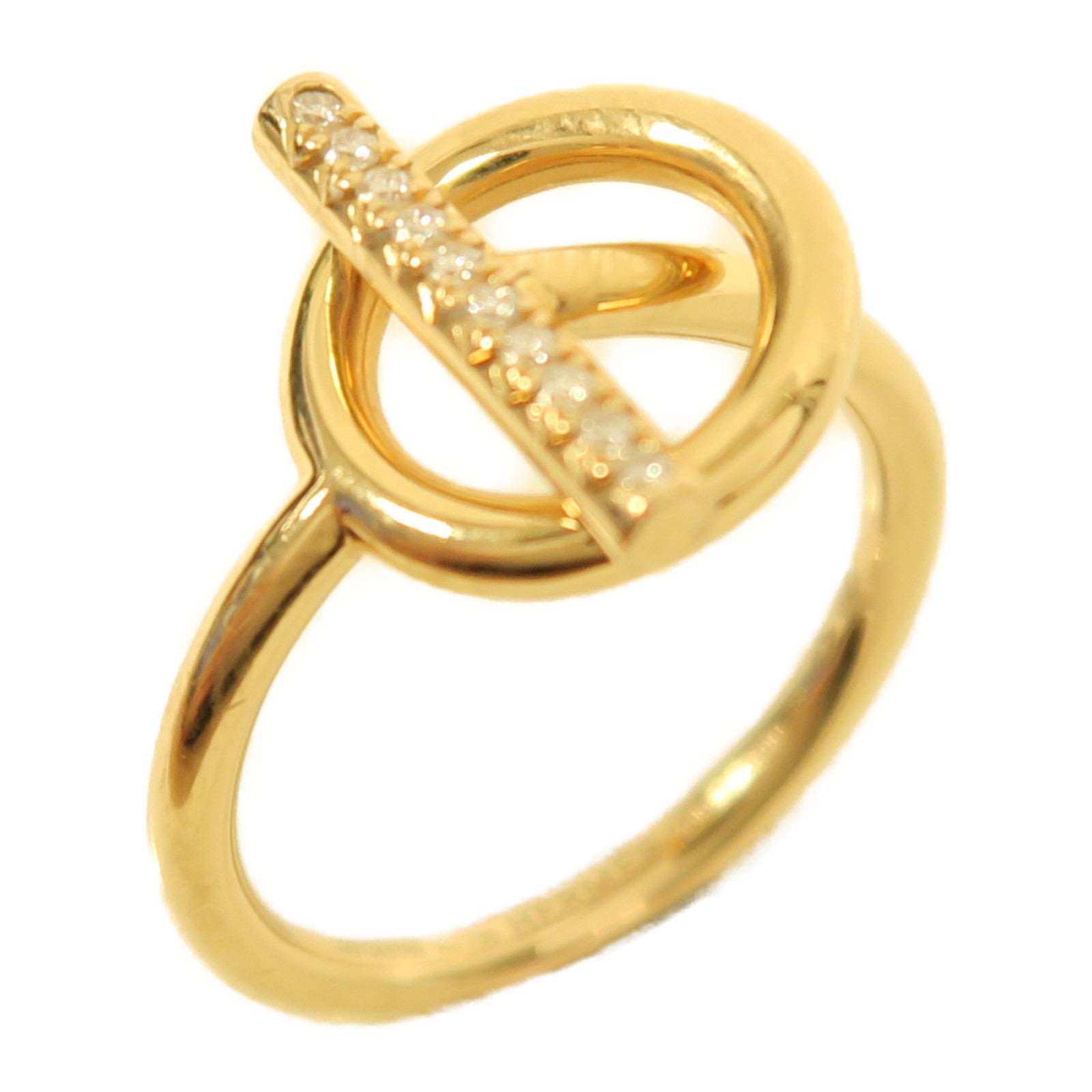 HERMES 18KEchappee Ring 0.07ct鑽石戒指金色US#5.5