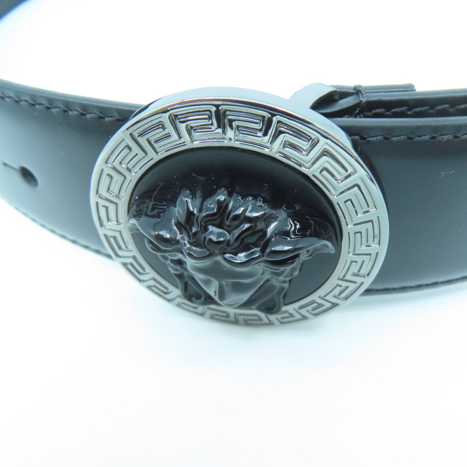 VERSACE 牛皮皮革Belt 80cm銀扣皮帶黑色