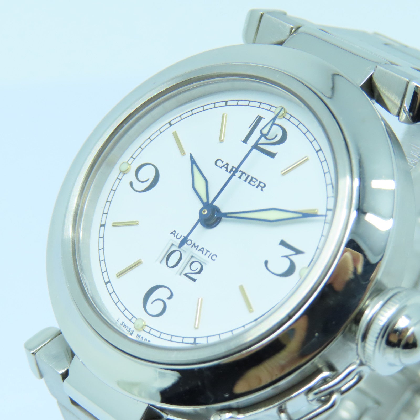 CARTIER Pasha C Big Date Stainless Steel Watch Automatic Movement White