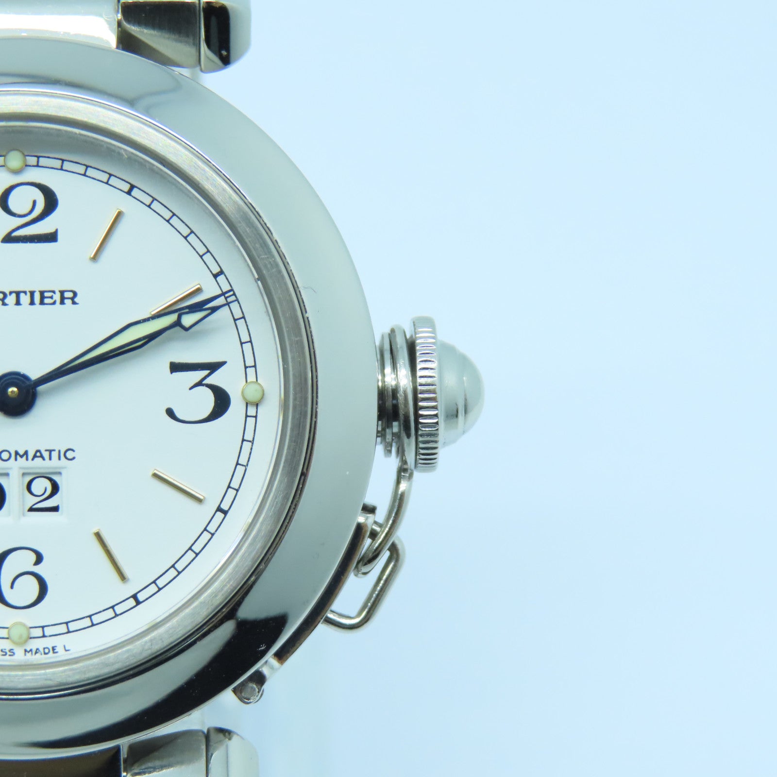 CARTIER Pasha C Big Date Stainless Steel Watch Automatic Movement White