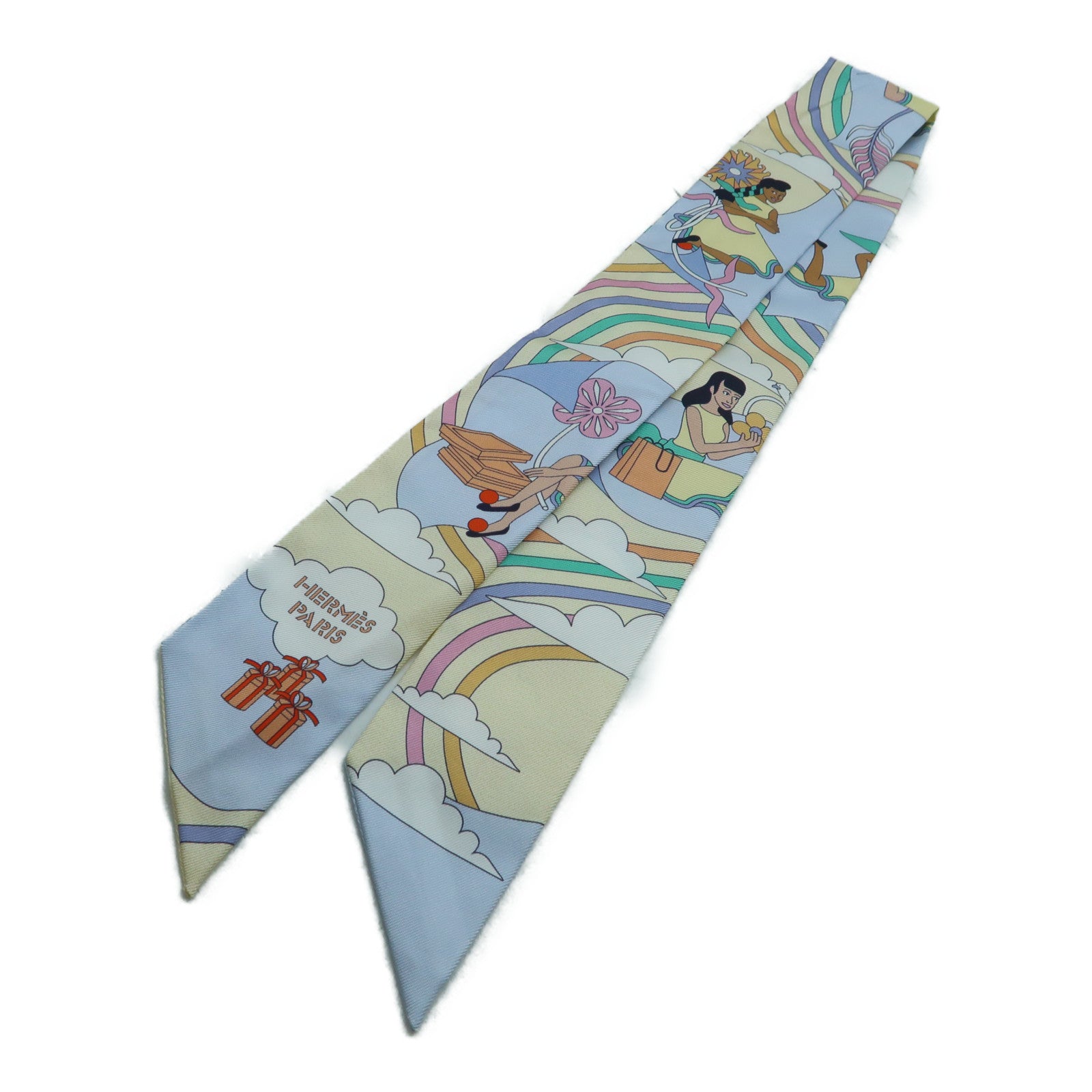 HERMES 絲質Twilly絲巾淺黃色