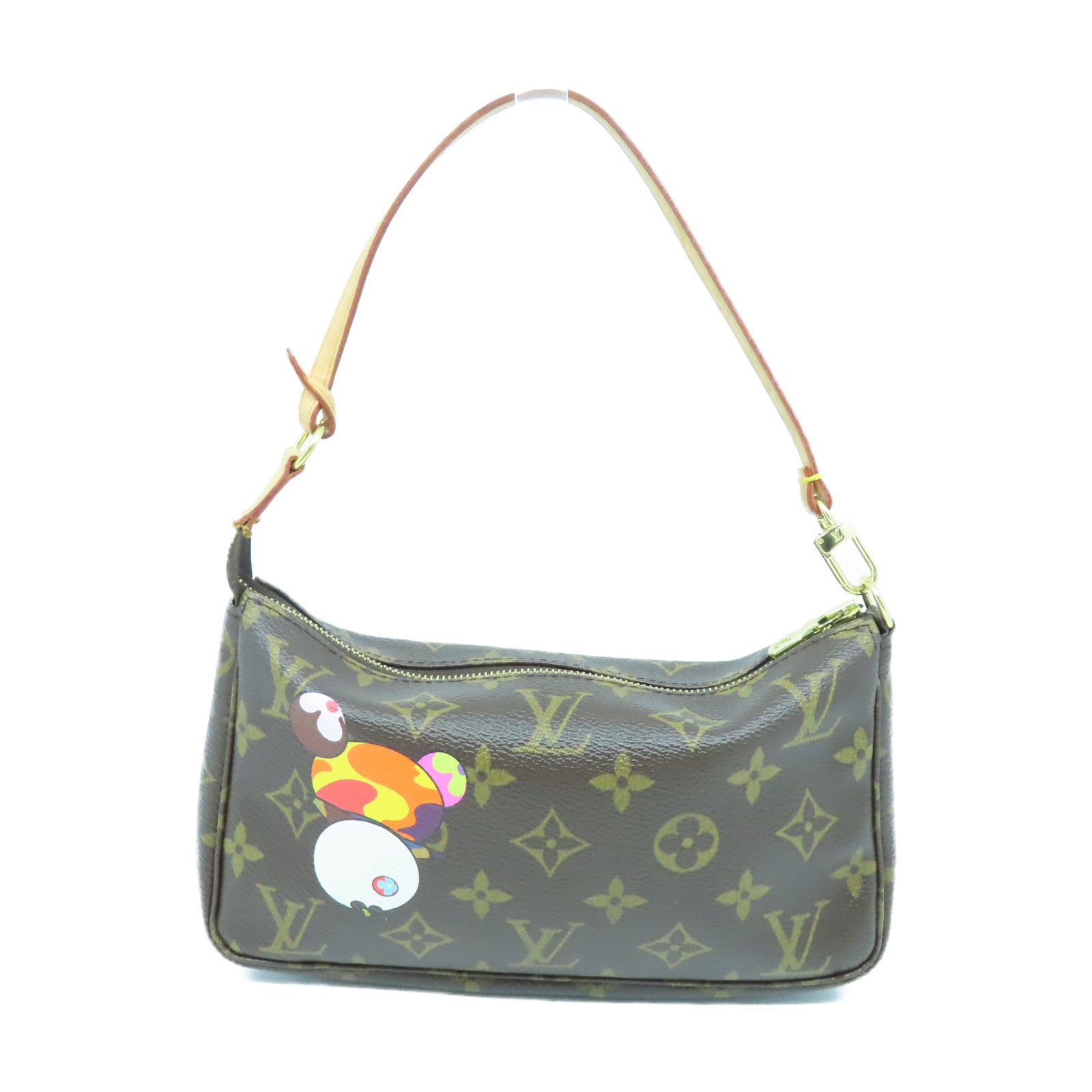 LOUIS VUITTON Monogram Pochette Accessories金扣手拿包棕色
