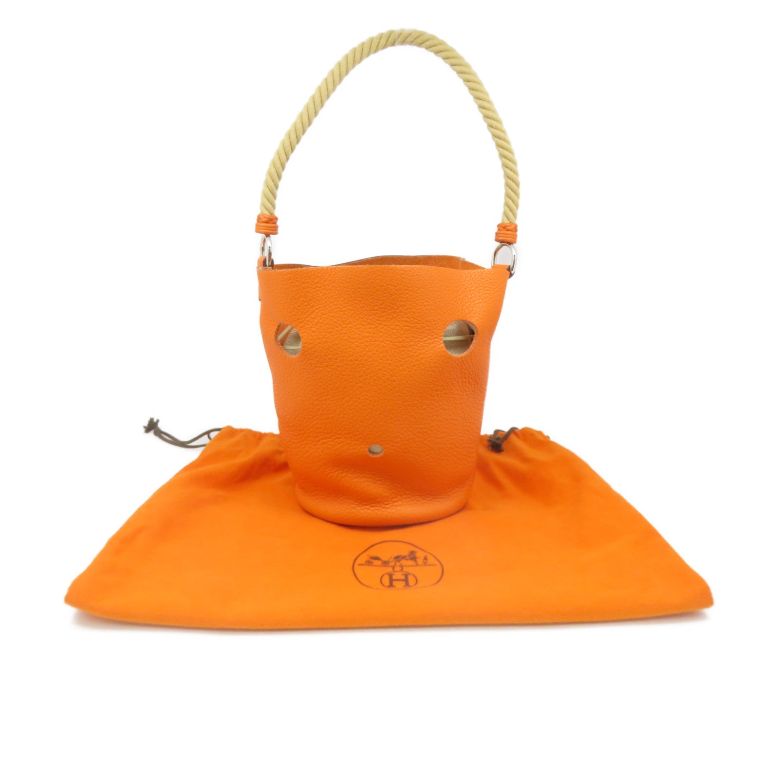 HERMES Clemence Leather Mangeoire PM Shoulder Bag Orange Orange