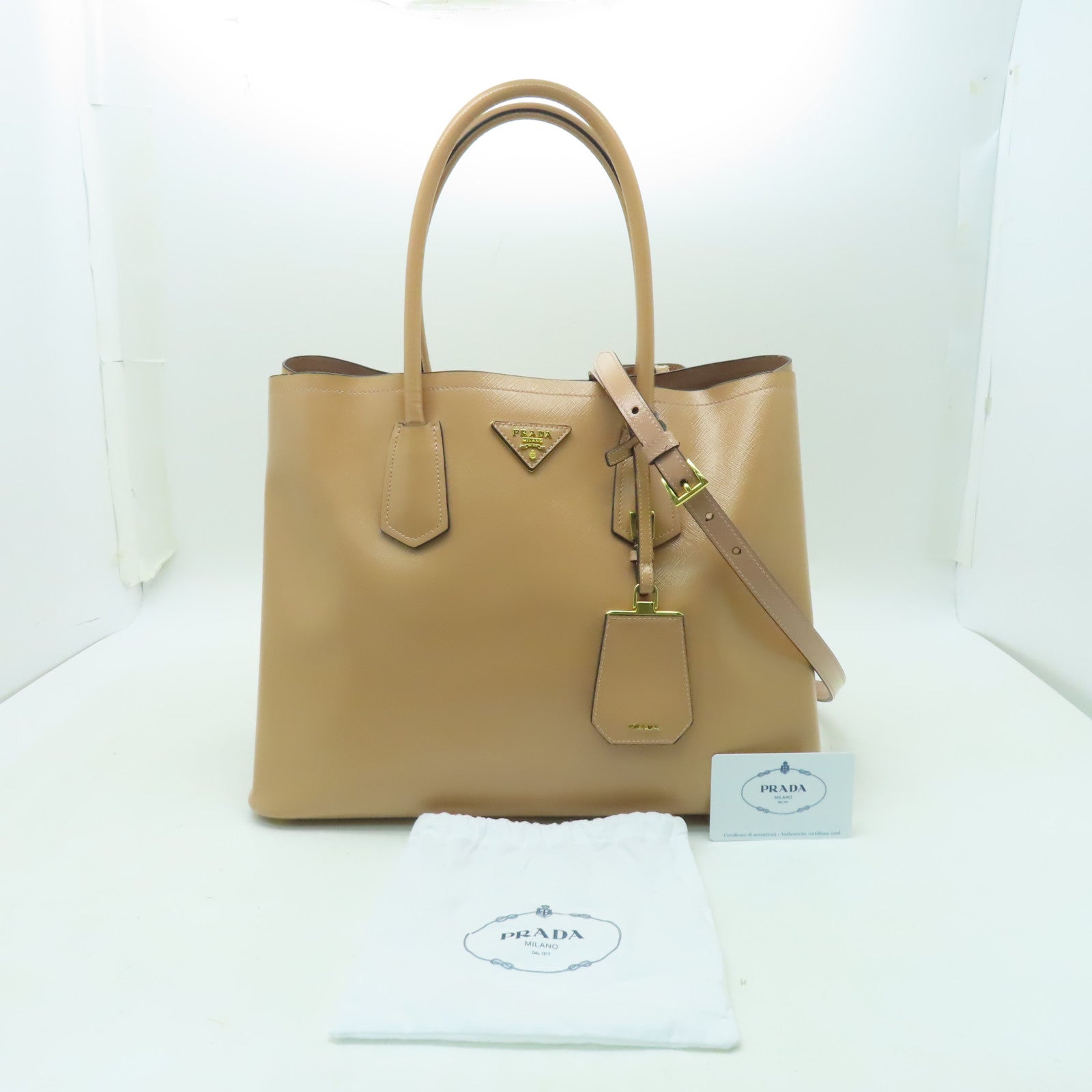 PRADA 漆皮皮革2 Way Shoulder Bag金扣手挽肩背兩用袋啡色