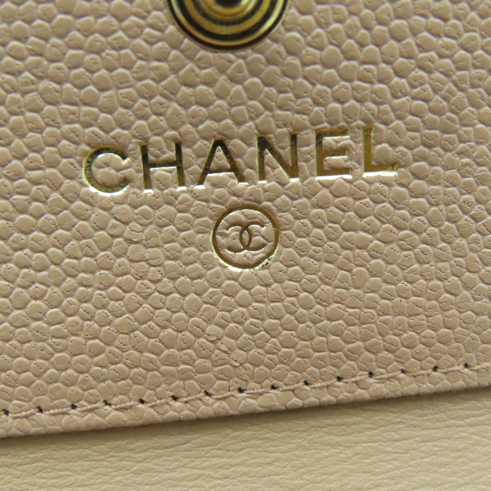 CHANEL Diamond Caviar Leather Wallet Gold Buckle Wallet Beige