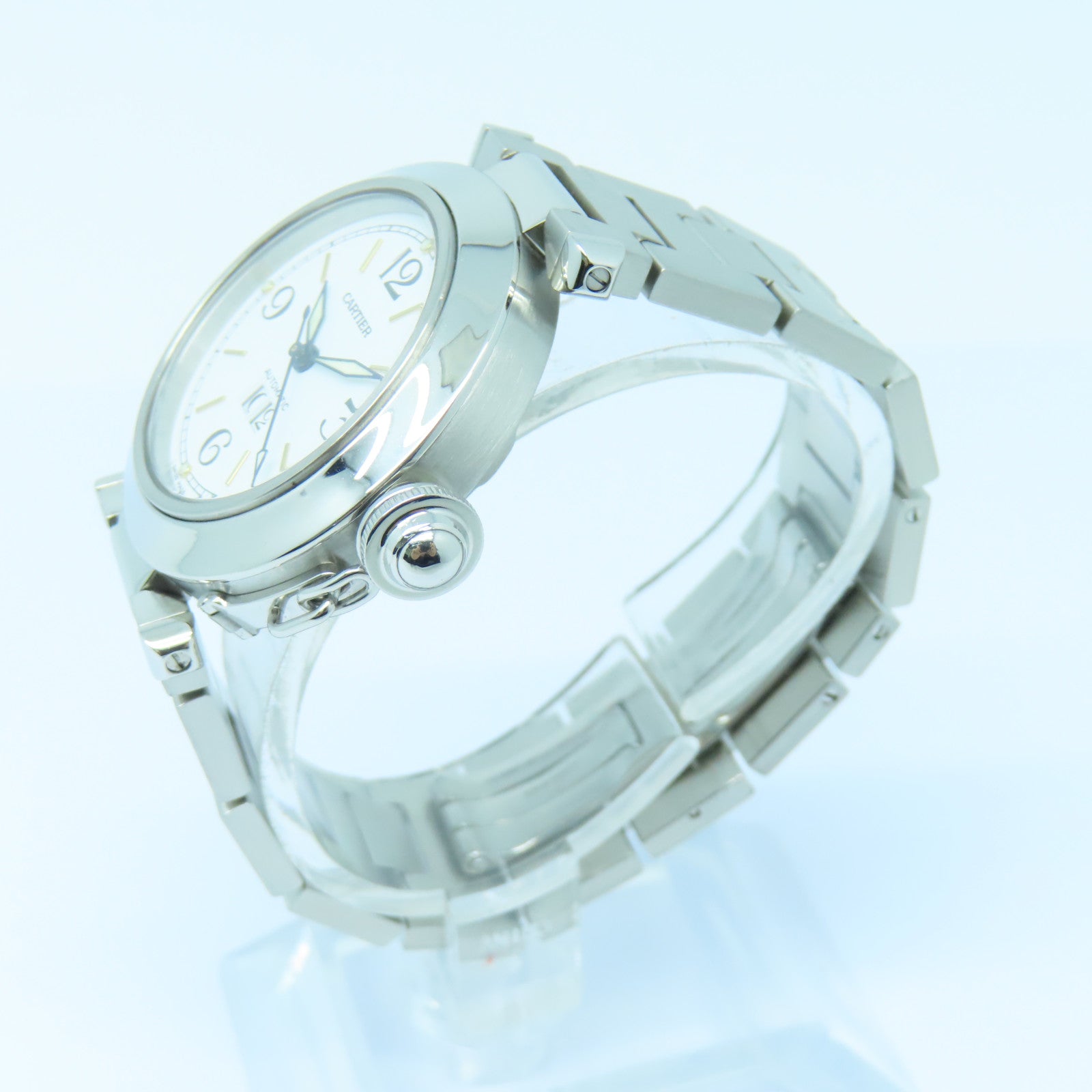CARTIER Pasha C Big Date Stainless Steel Watch Automatic Movement White