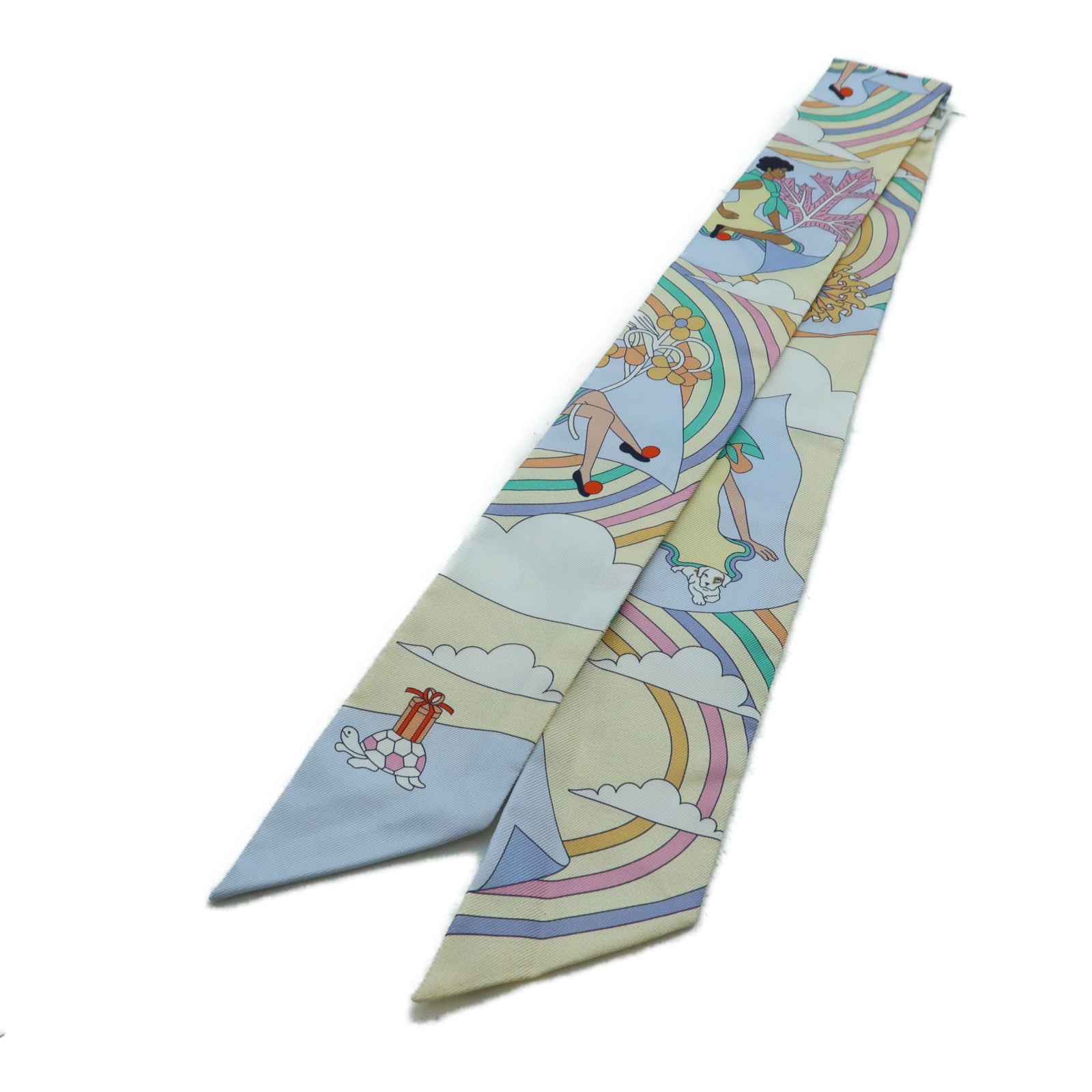 HERMES 絲質Twilly絲巾淺黃色