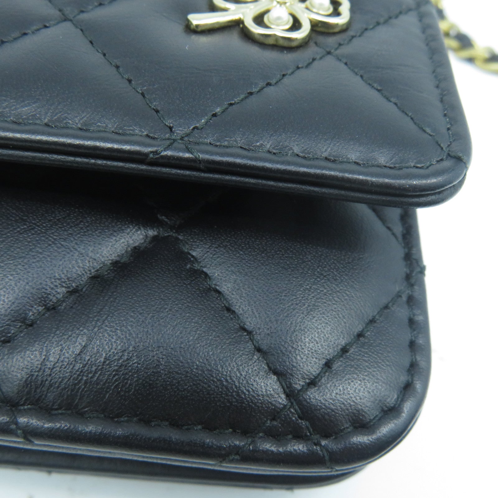 CHANEL 菱格牛皮皮革Wallet On Chain金扣鏈帶肩背袋黑色