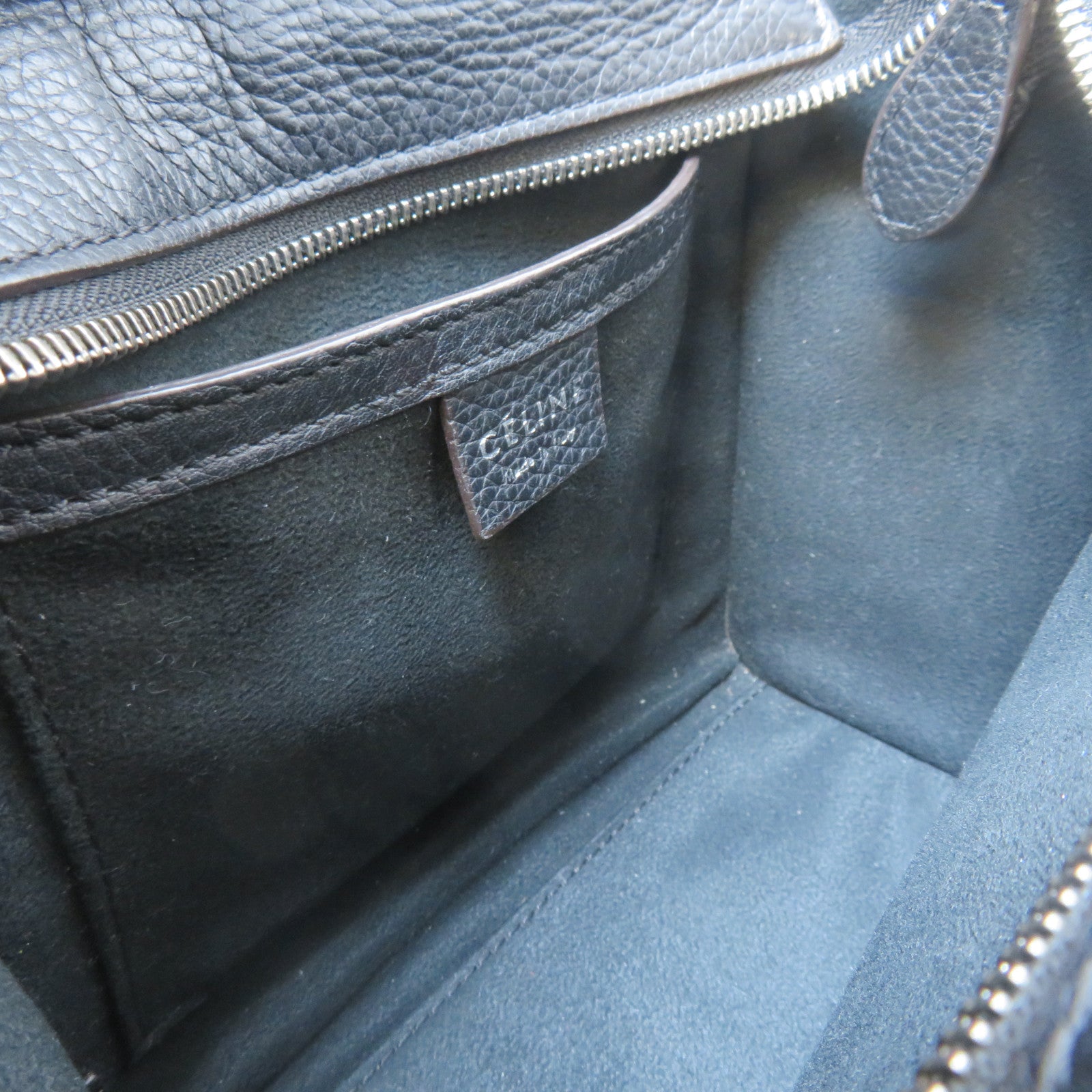 CELINE 牛皮皮革Nano Luggage銀扣手挽肩背兩用袋黑色