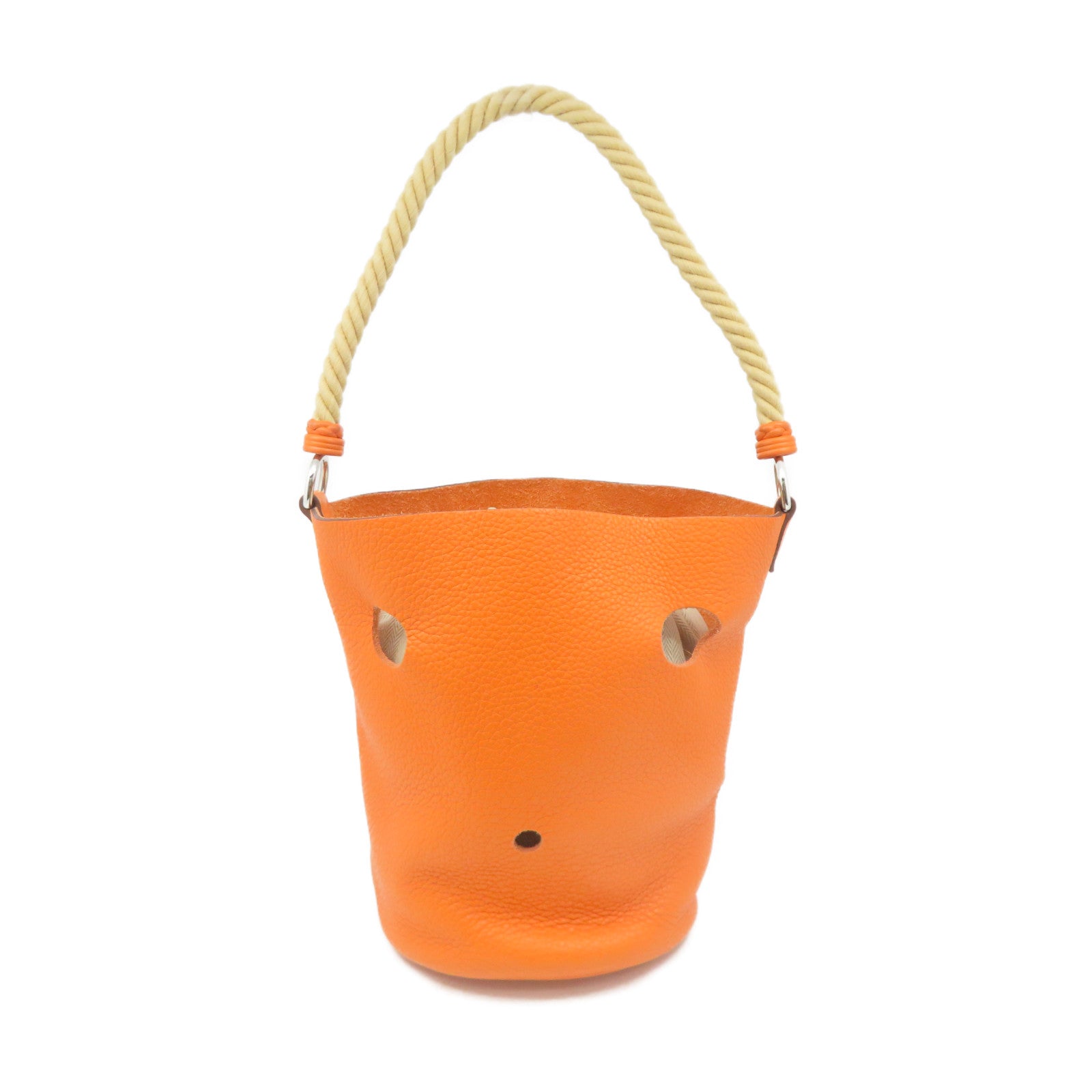 HERMES Clemence Leather Mangeoire PM Shoulder Bag Orange Orange