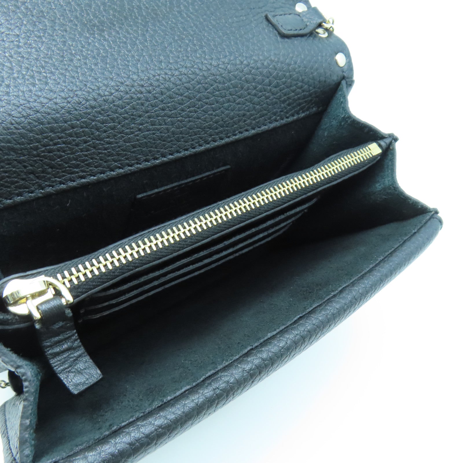 Valentino Leather Chain Shoulder Gold Buckle Chain Shoulder Bag Black