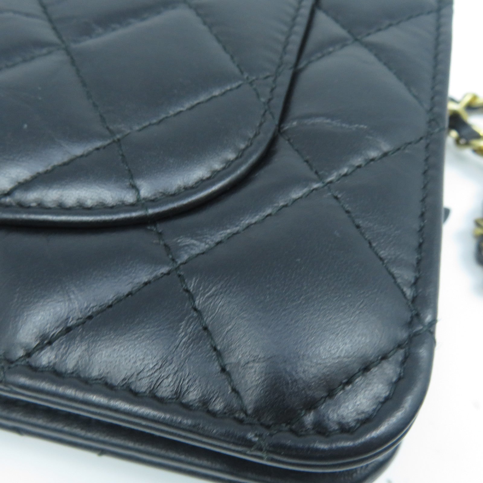 CHANEL 菱格牛皮皮革Wallet On Chain金扣鏈帶肩背袋黑色