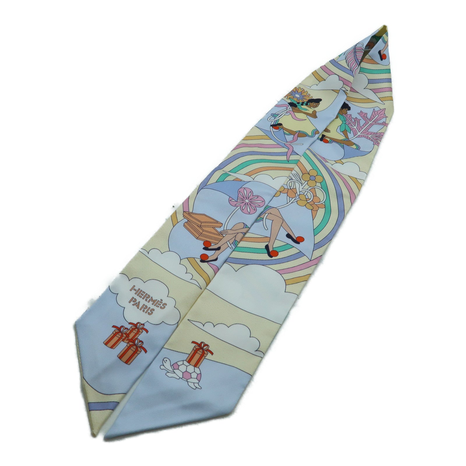 HERMES 絲質Twilly絲巾淺黃色
