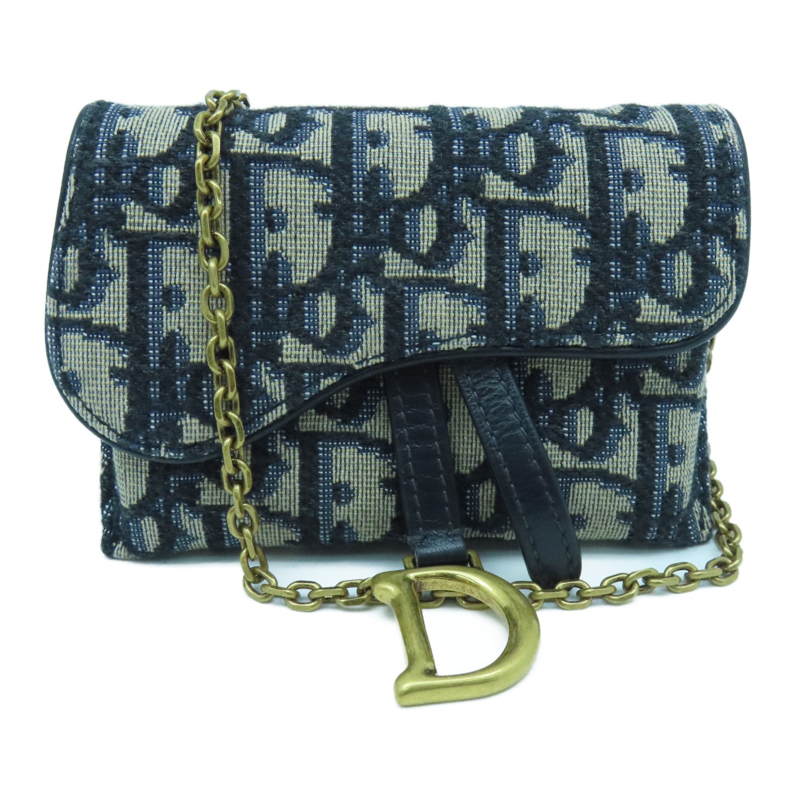 Dior 【激減優惠】帆布Card Case With Chain金扣鏈帶肩背袋藍色