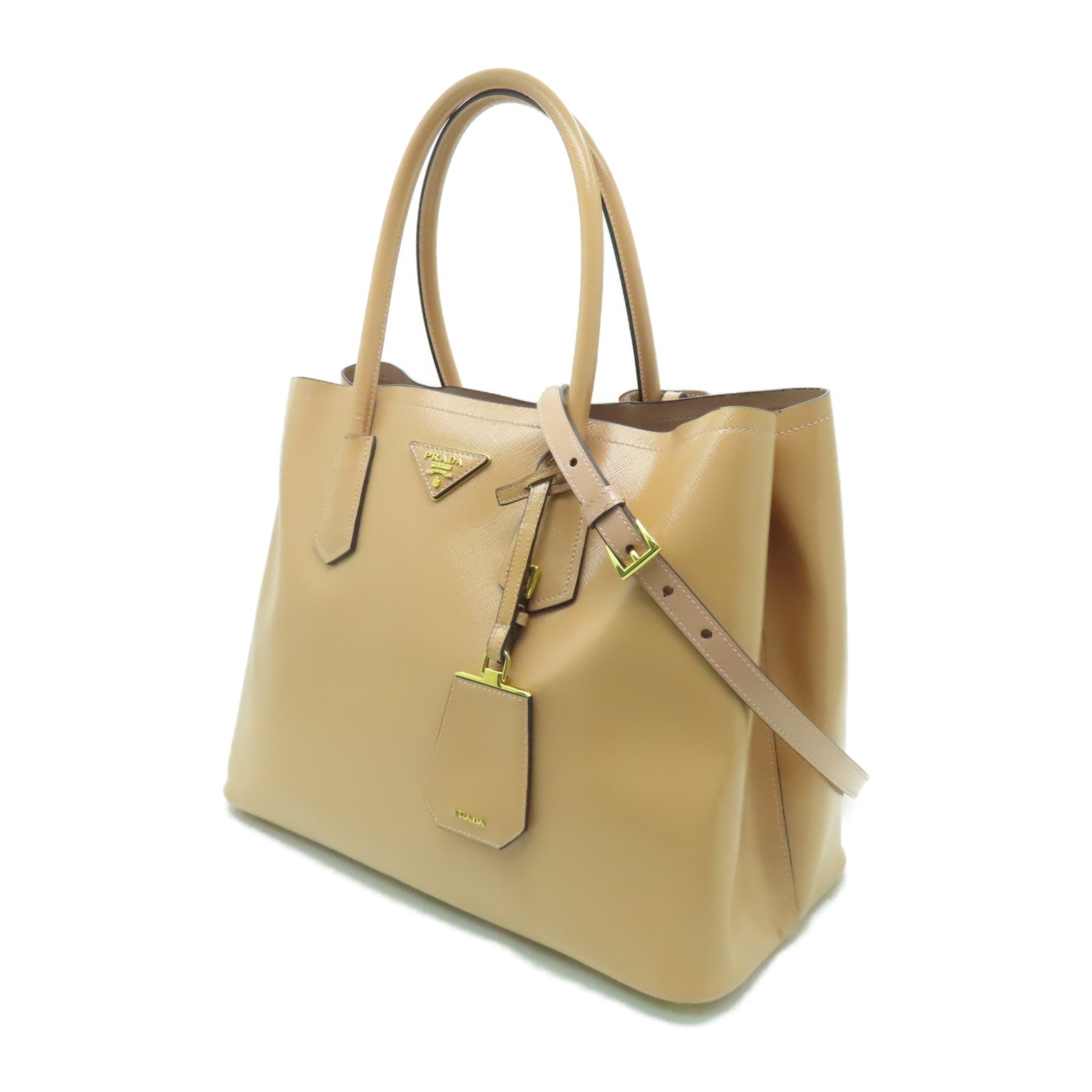 PRADA 漆皮皮革2 Way Shoulder Bag金扣手挽肩背兩用袋啡色