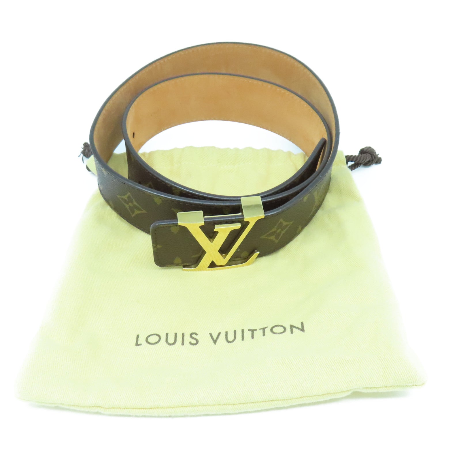 LOUIS VUITTON Monogram Belt金扣皮帶啡色