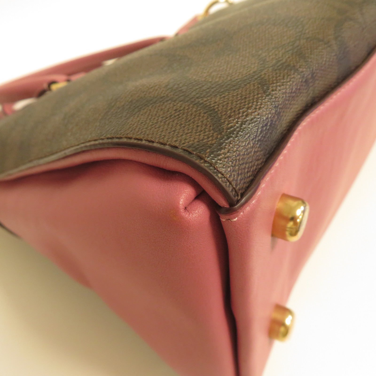 COACH 塗層帆布/牛皮皮革2 Way Shoulder金扣手挽肩背兩用袋紫色/啡色