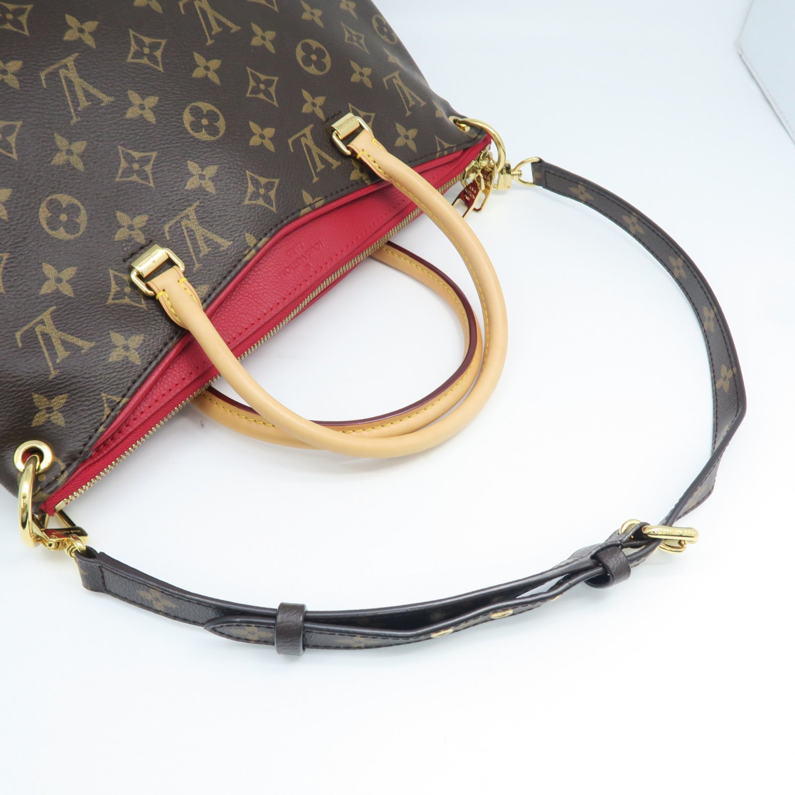 LOUIS VUITTON Monogram Pallas MM Gold Buckle Handle Shoulder Bag Brown/Red