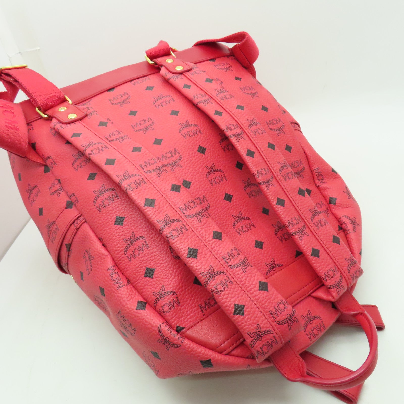 MCM 牛皮皮革Rucksack金扣背包紅色