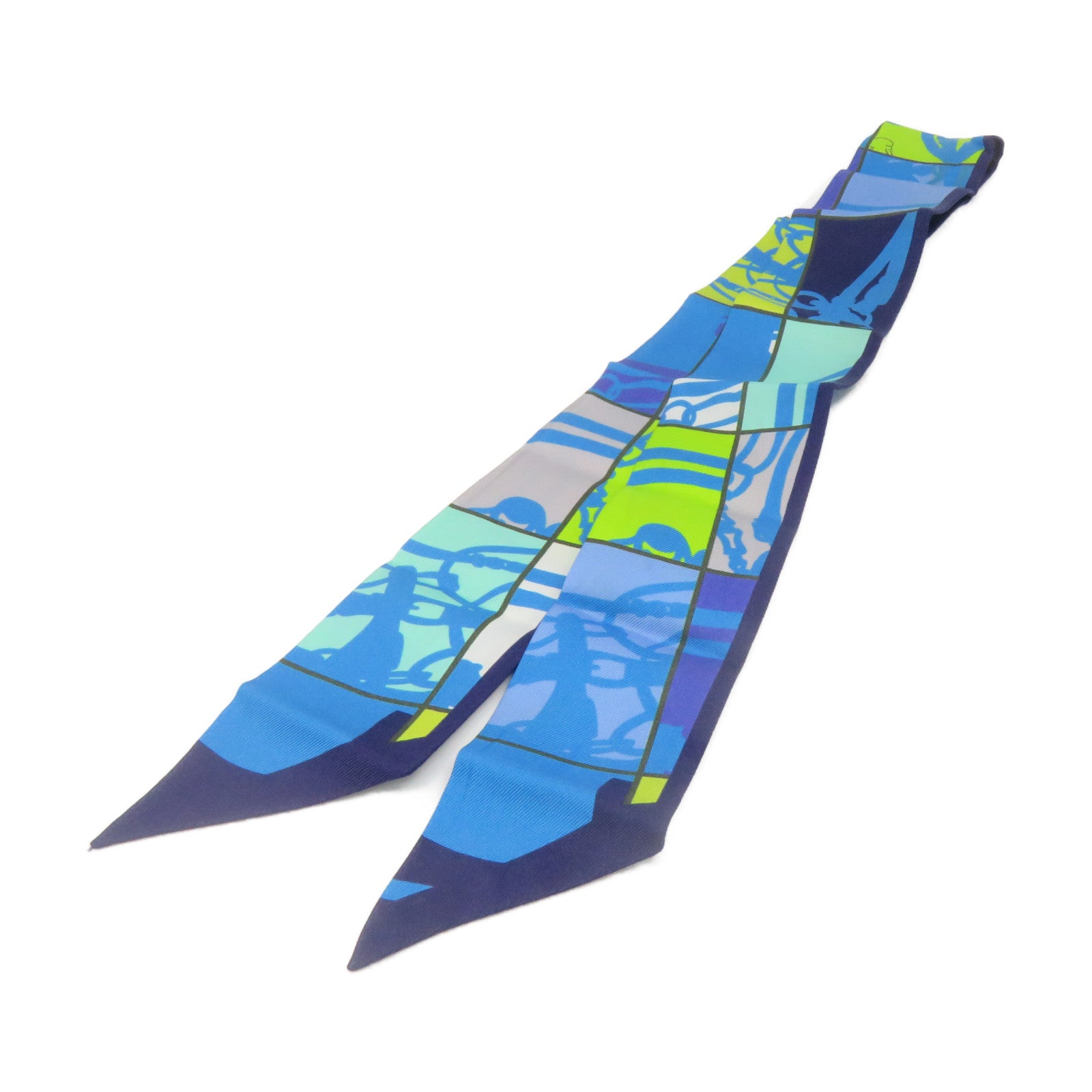 HERMES 絲質Twilly Scarf絲巾藍色/綠色/灰色/彩色