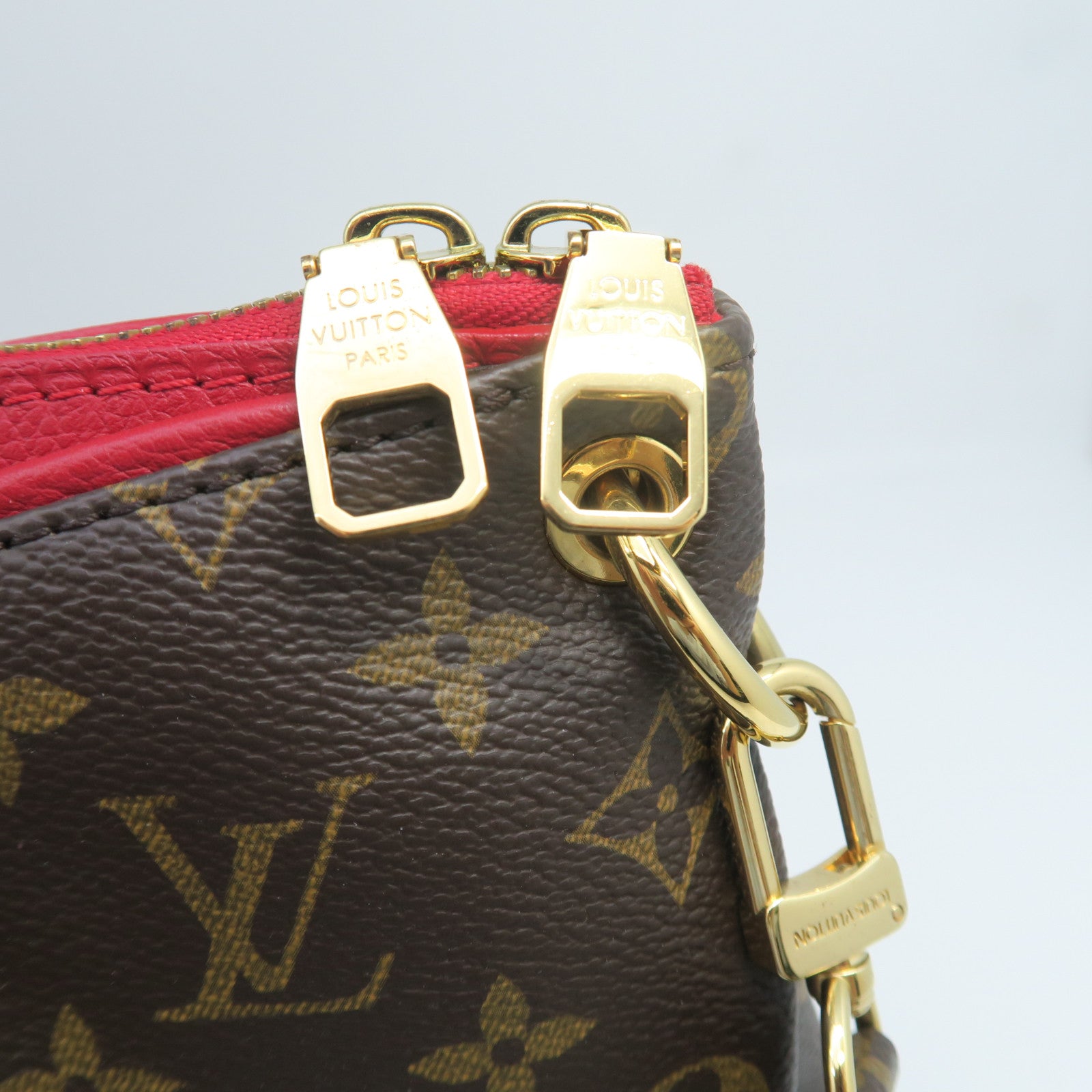 LOUIS VUITTON Monogram Pallas MM Gold Buckle Handle Shoulder Bag Brown/Red