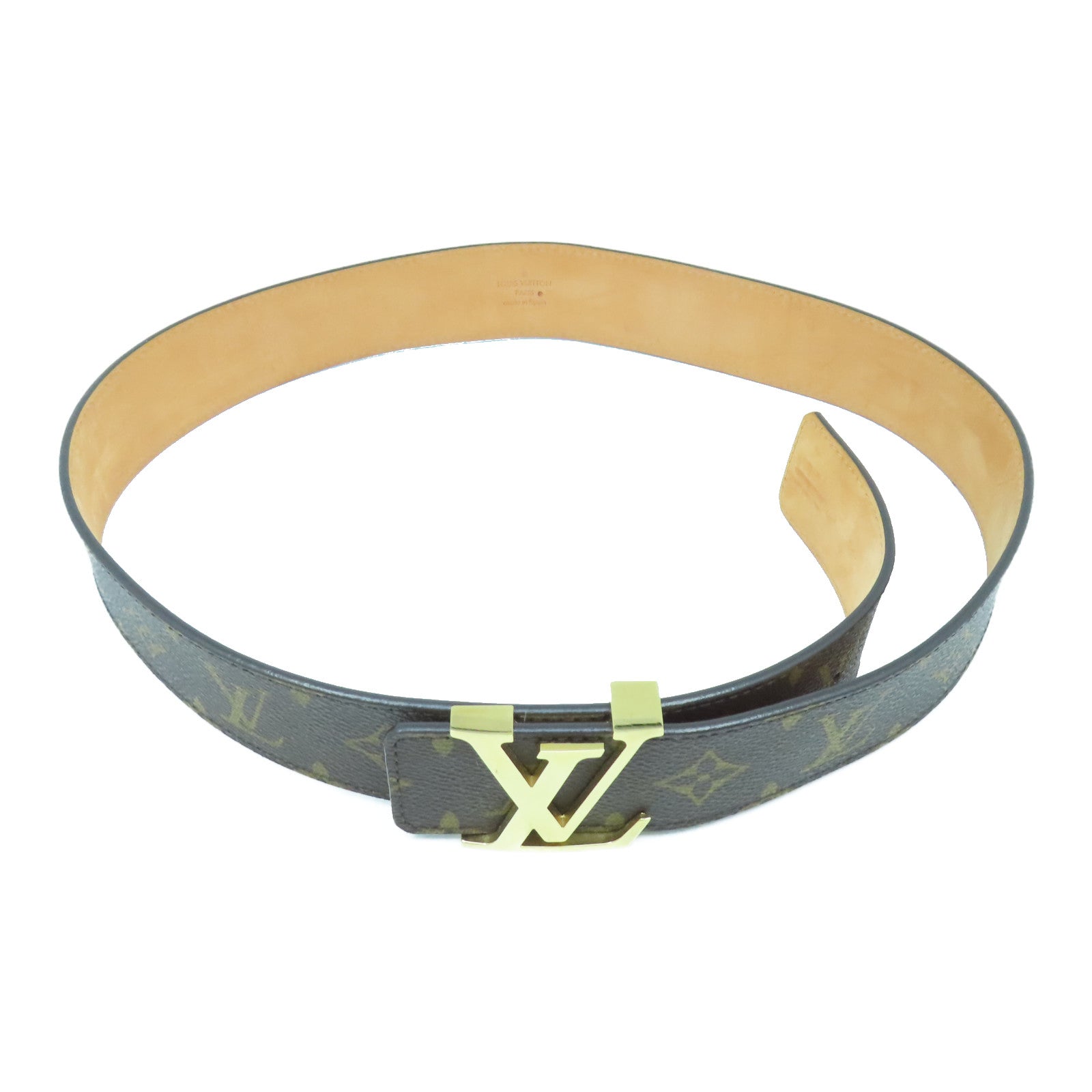 LOUIS VUITTON Monogram Belt金扣皮帶啡色