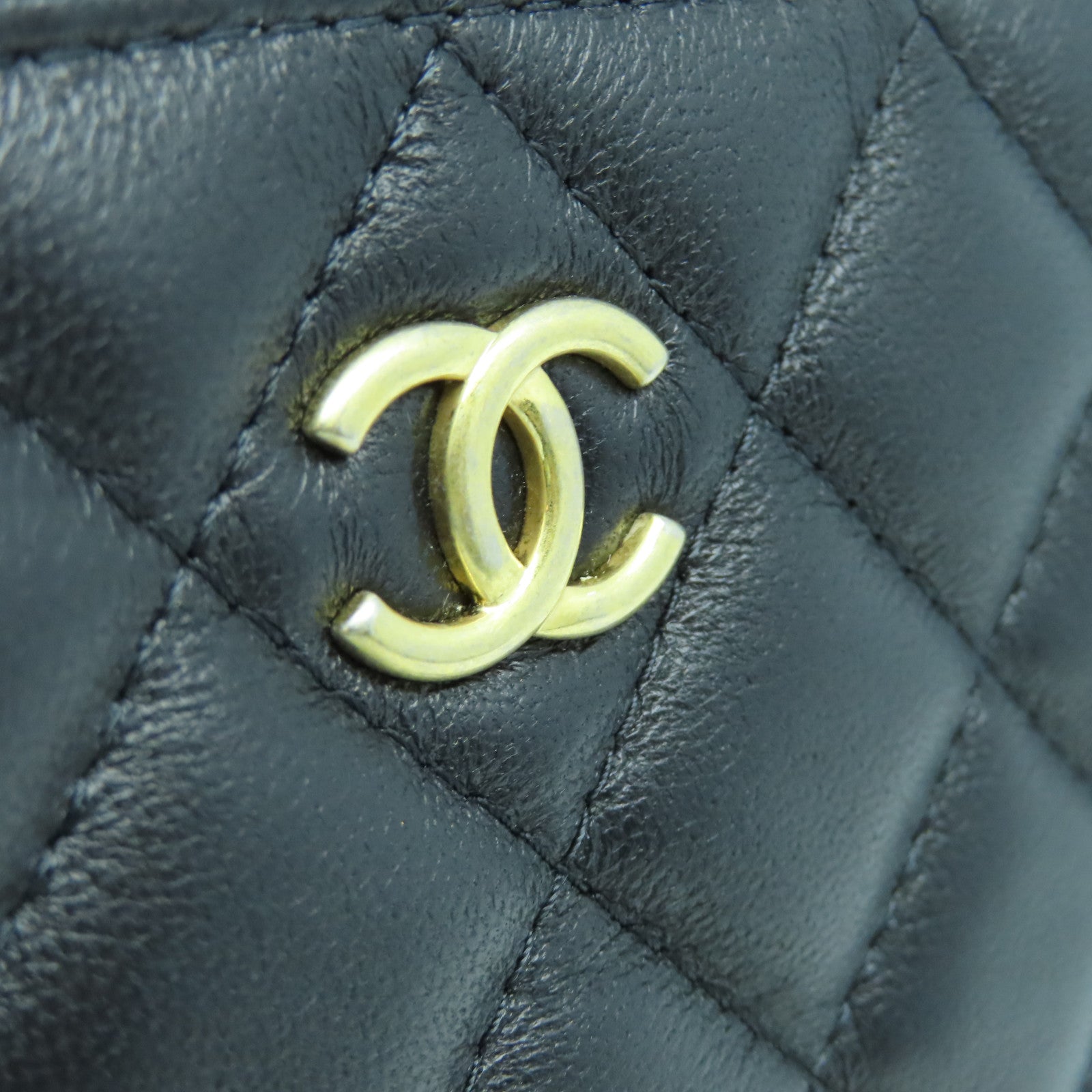 CHANEL 菱格羊皮皮革Chain Shoulder Bag金扣链带肩背袋黑色