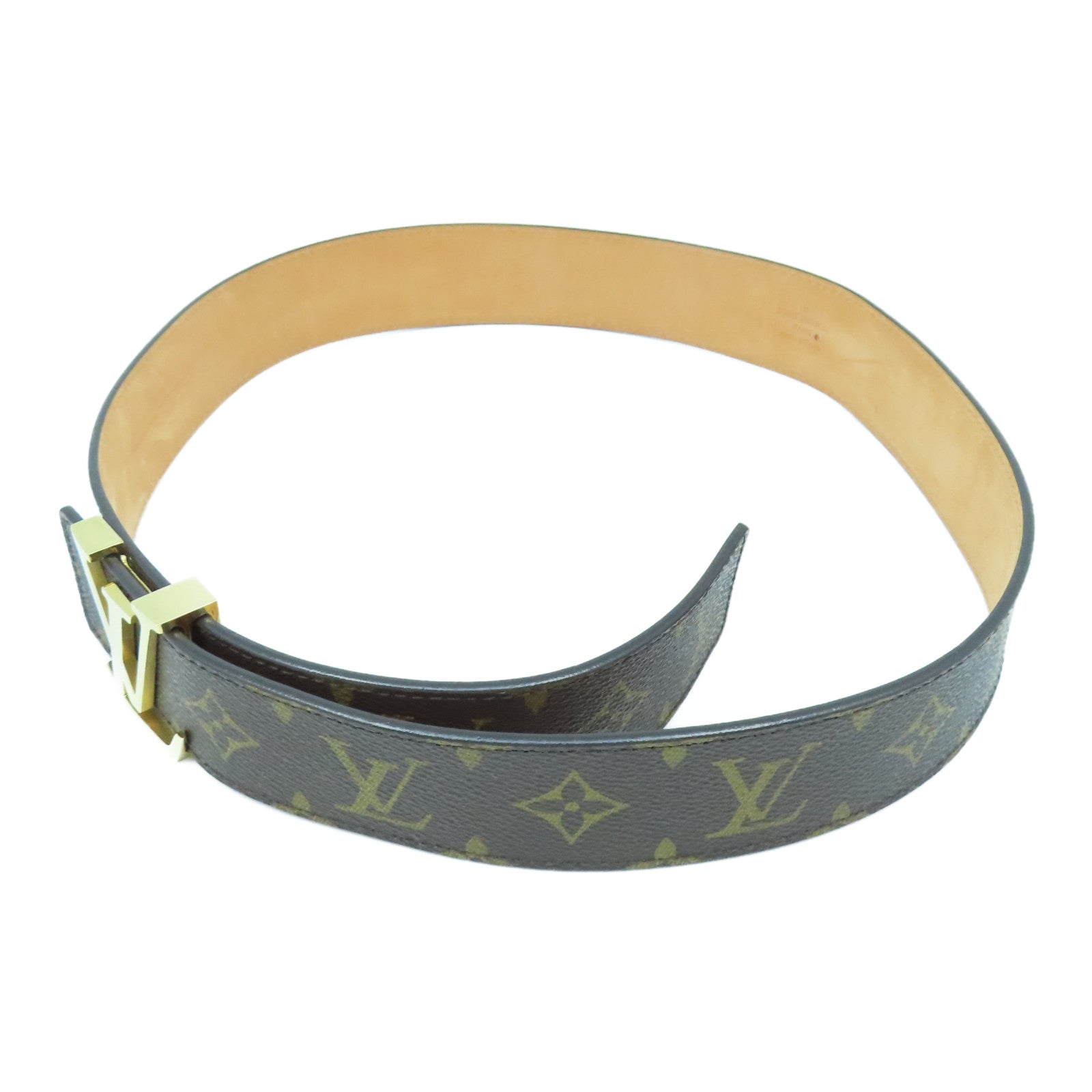 LOUIS VUITTON Monogram Belt金扣皮帶啡色