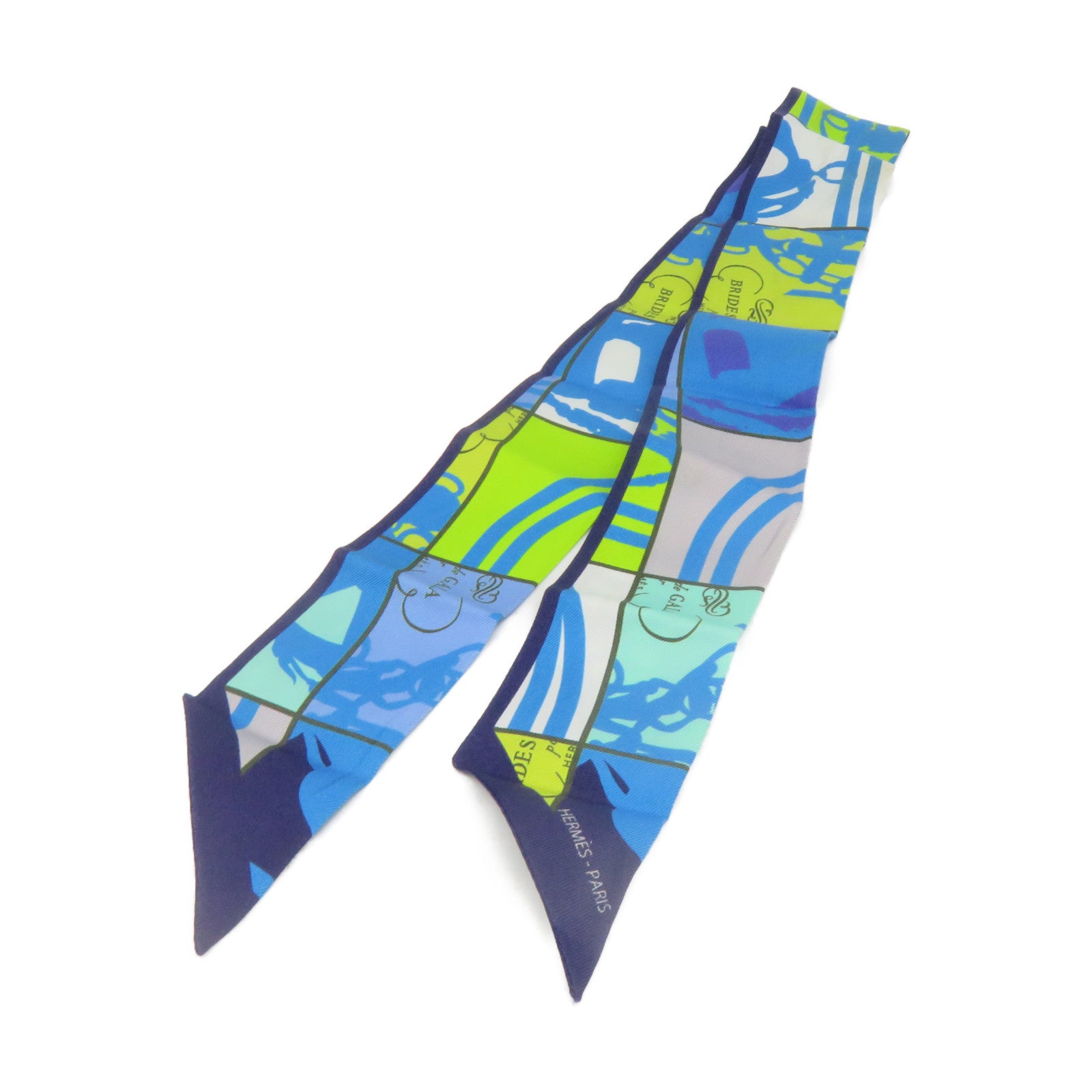HERMES 絲質Twilly Scarf絲巾藍色/綠色/灰色/彩色
