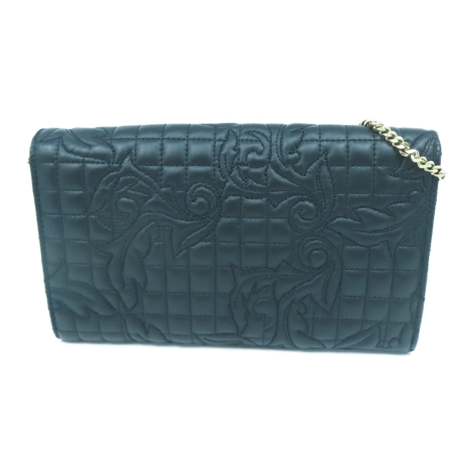 VERSACE 牛皮皮革Wallet On Chain金扣鏈帶肩背袋黑色