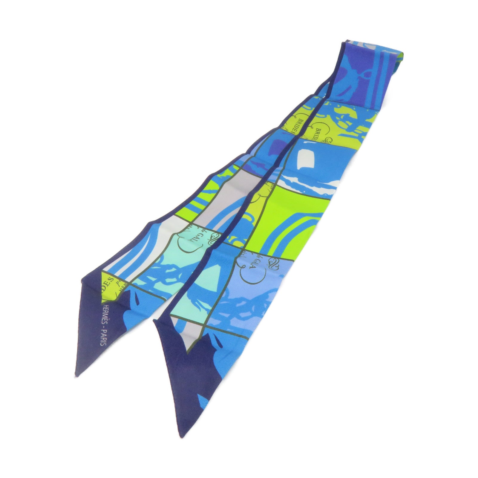 HERMES 絲質Twilly Scarf絲巾藍色/綠色/灰色/彩色