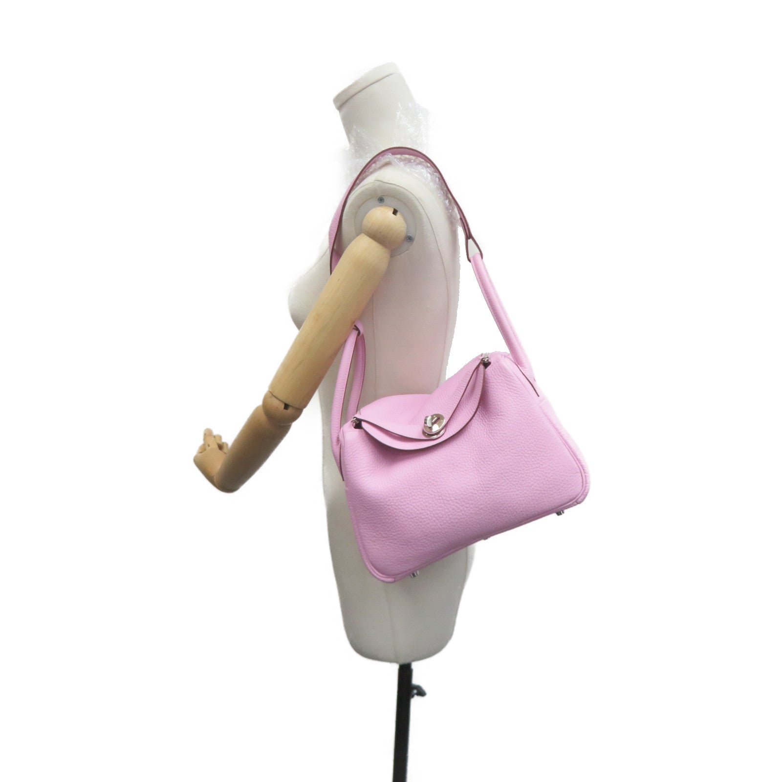 HERMES Clemence皮革Lindy 26 Shoulder Bag金扣银扣肩背袋X9粉红色