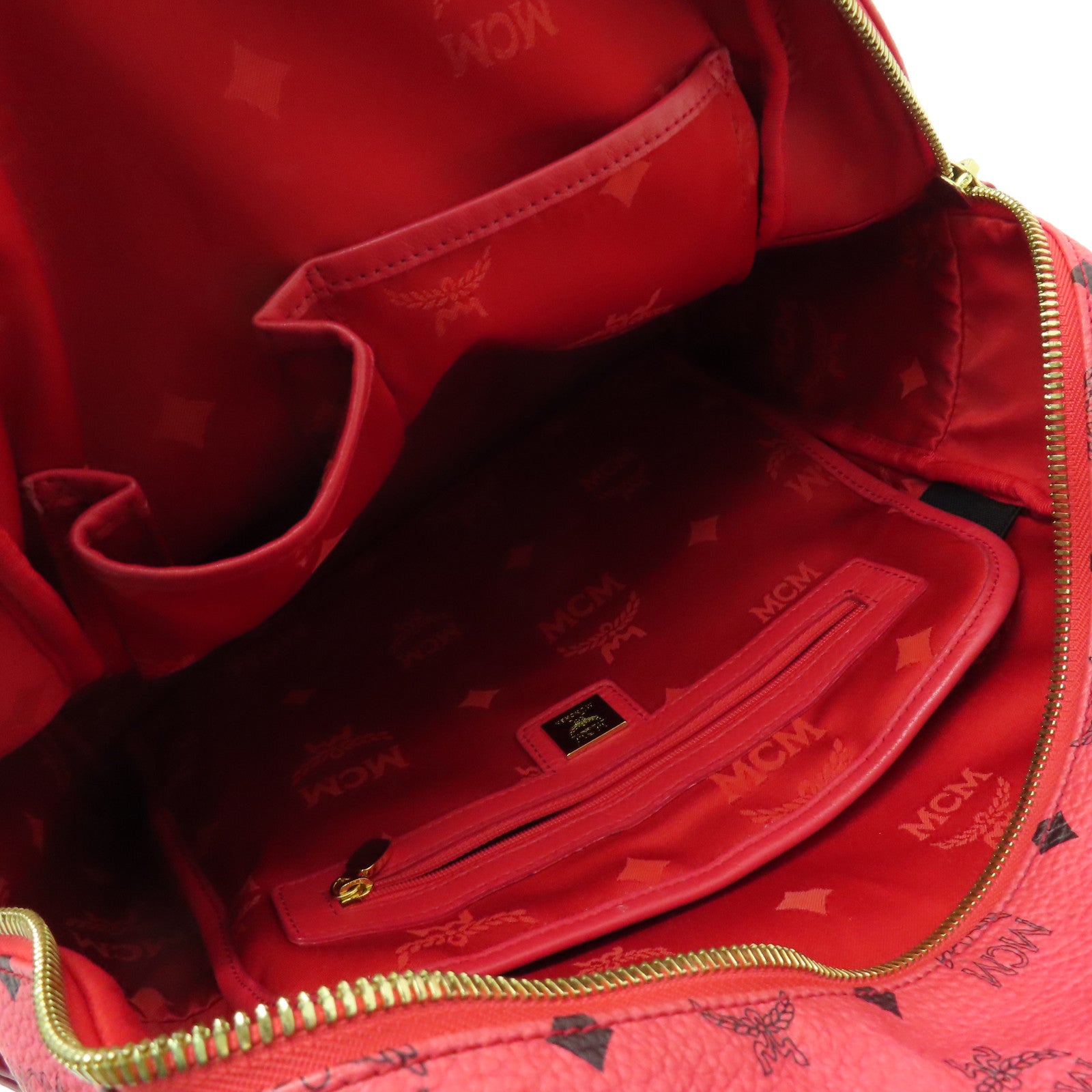 MCM 牛皮皮革Rucksack金扣背包紅色