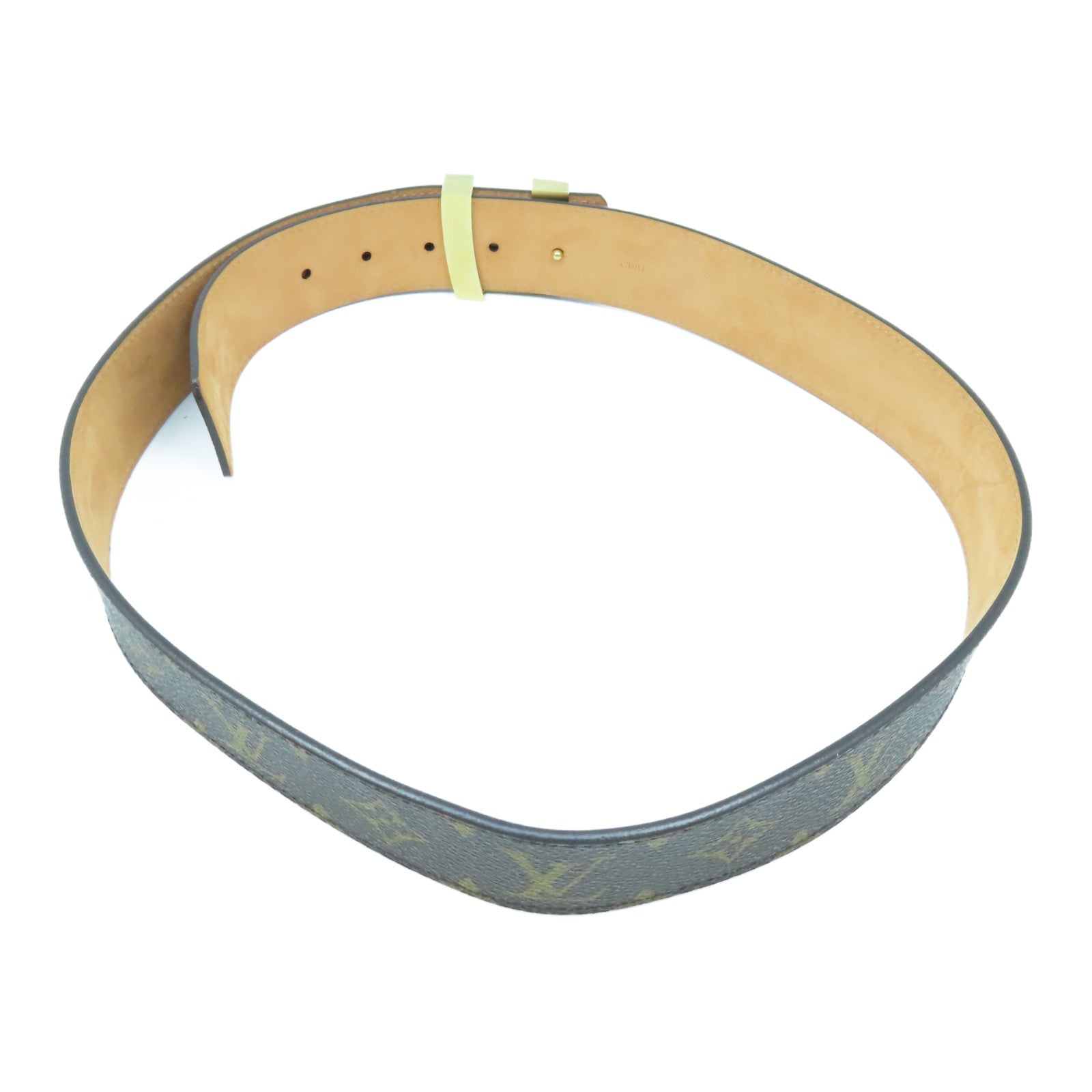 LOUIS VUITTON Monogram Belt金扣皮帶啡色