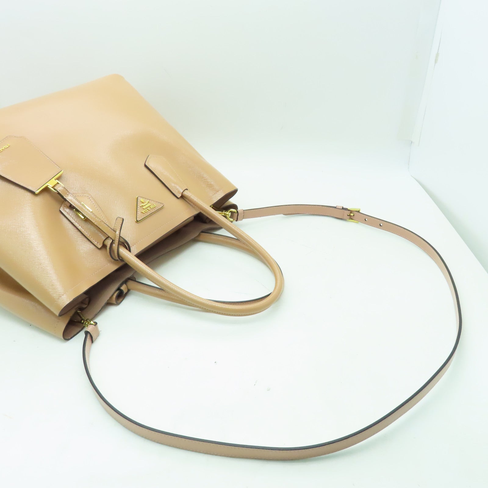 PRADA 漆皮皮革2 Way Shoulder Bag金扣手挽肩背兩用袋啡色