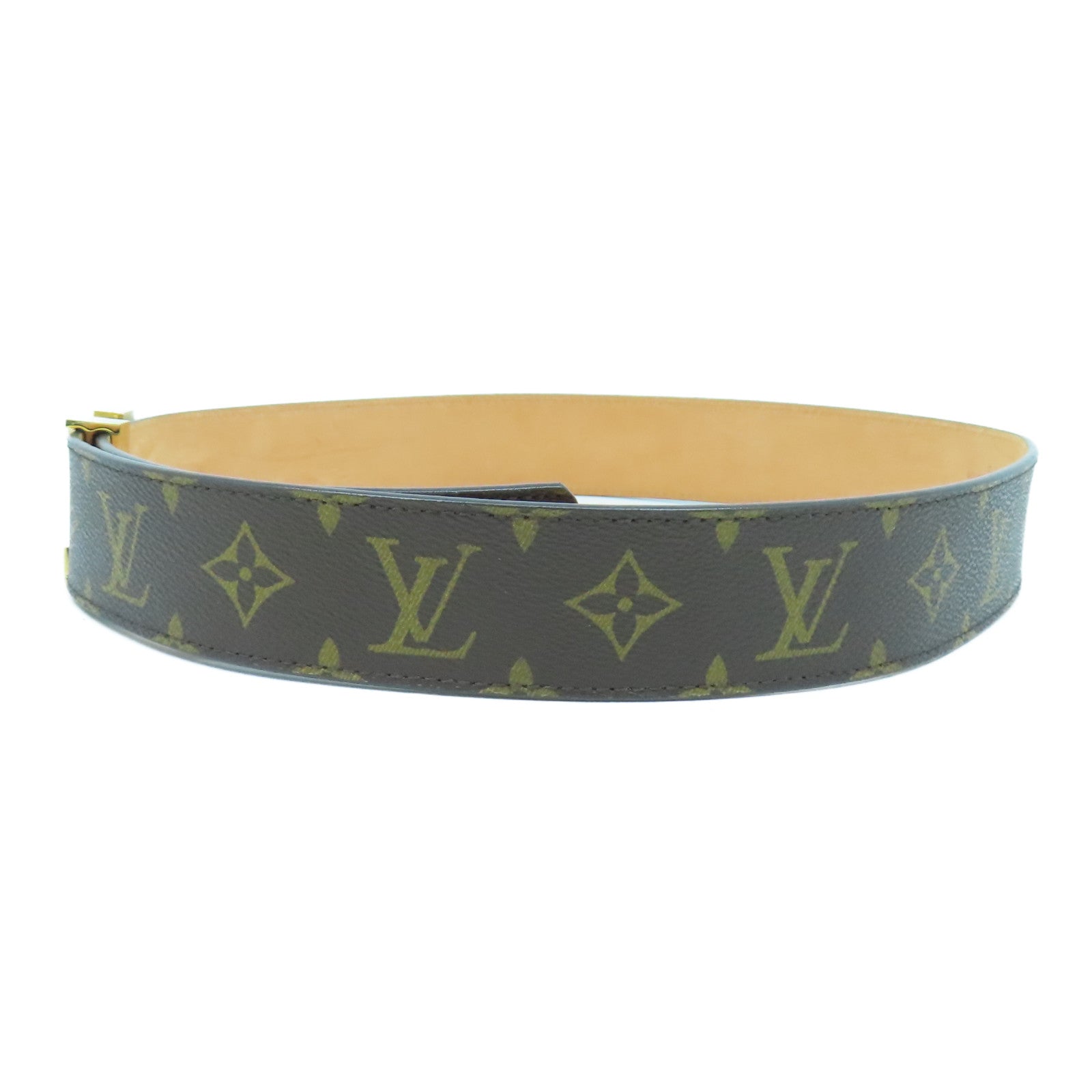 LOUIS VUITTON Monogram Belt金扣皮帶啡色