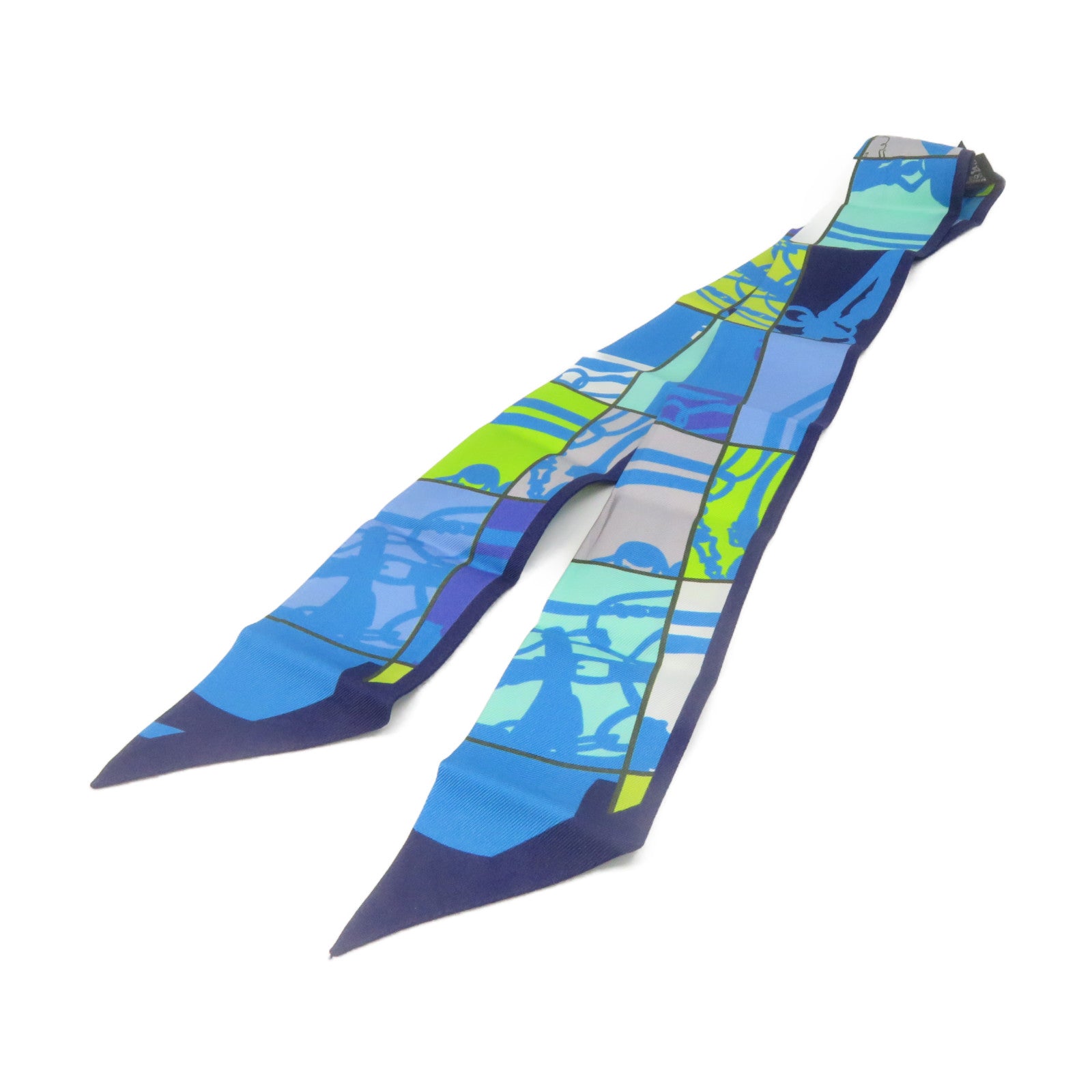 HERMES 絲質Twilly Scarf絲巾藍色/綠色/灰色/彩色