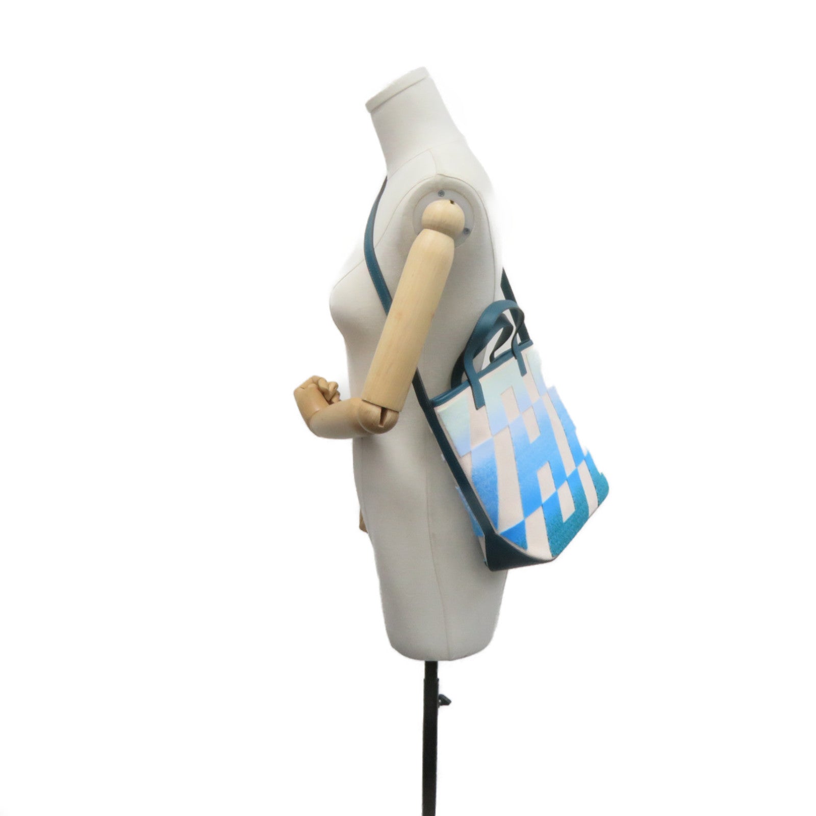 HERMES Swift皮革/Toile H帆布Cabas H En Biais 27 2Way Shoulder Bag手挽肩背兩用袋藍色/Ecru杏色